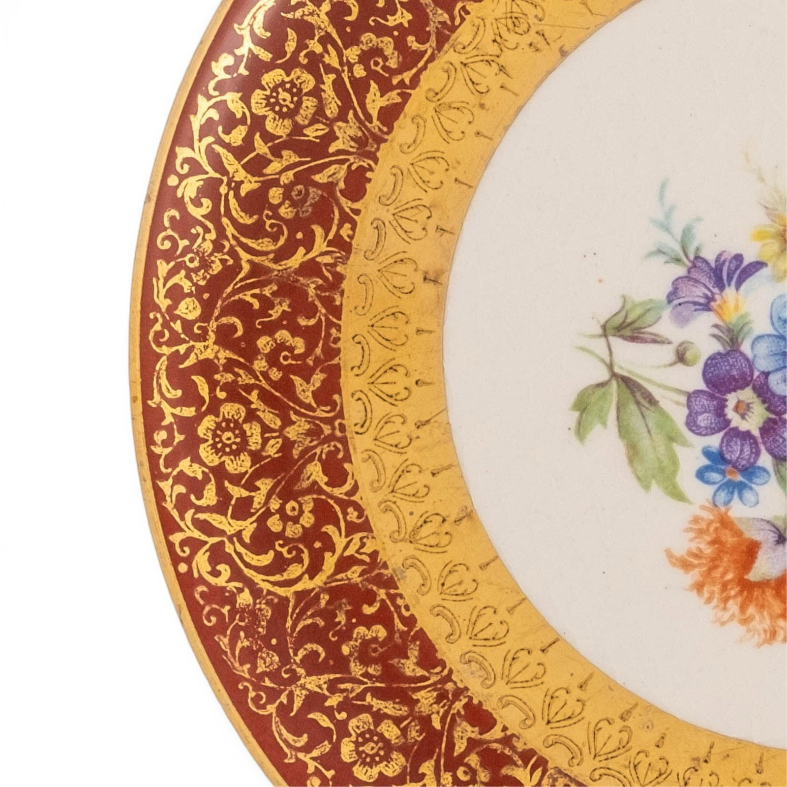 No Reserve- Set of Six Dresden Duchess Pattern Porcelain Bread and Butter Plates with 22K Gold Trim - 4