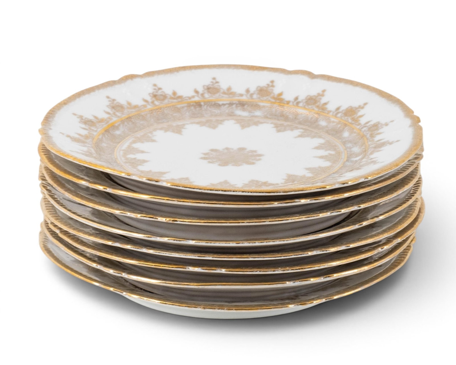 No Reserve- Gilt Porcelain Dessert Plates And Serving Dish Group - 3