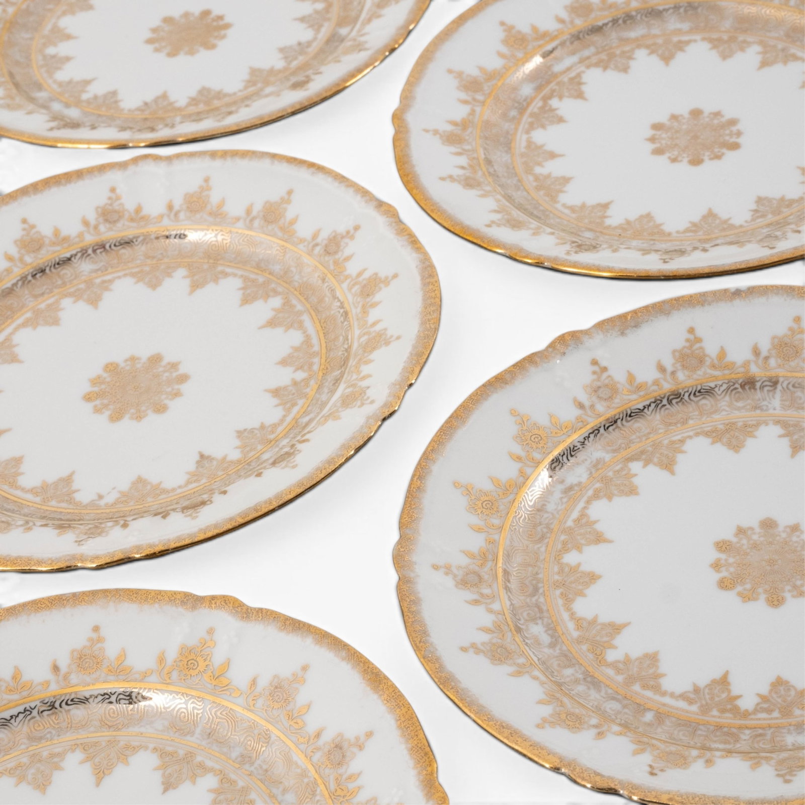 No Reserve- Gilt Porcelain Dessert Plates And Serving Dish Group - 5