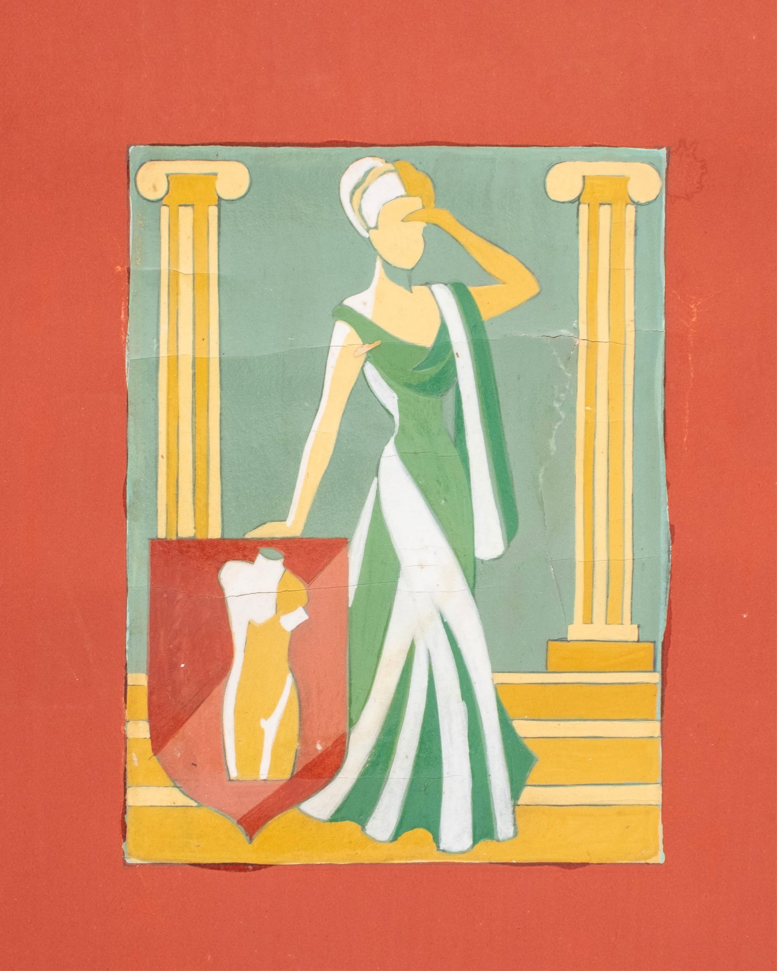 No Reserve- French Art Deco Arts Gouache Poster Design Painting - 3