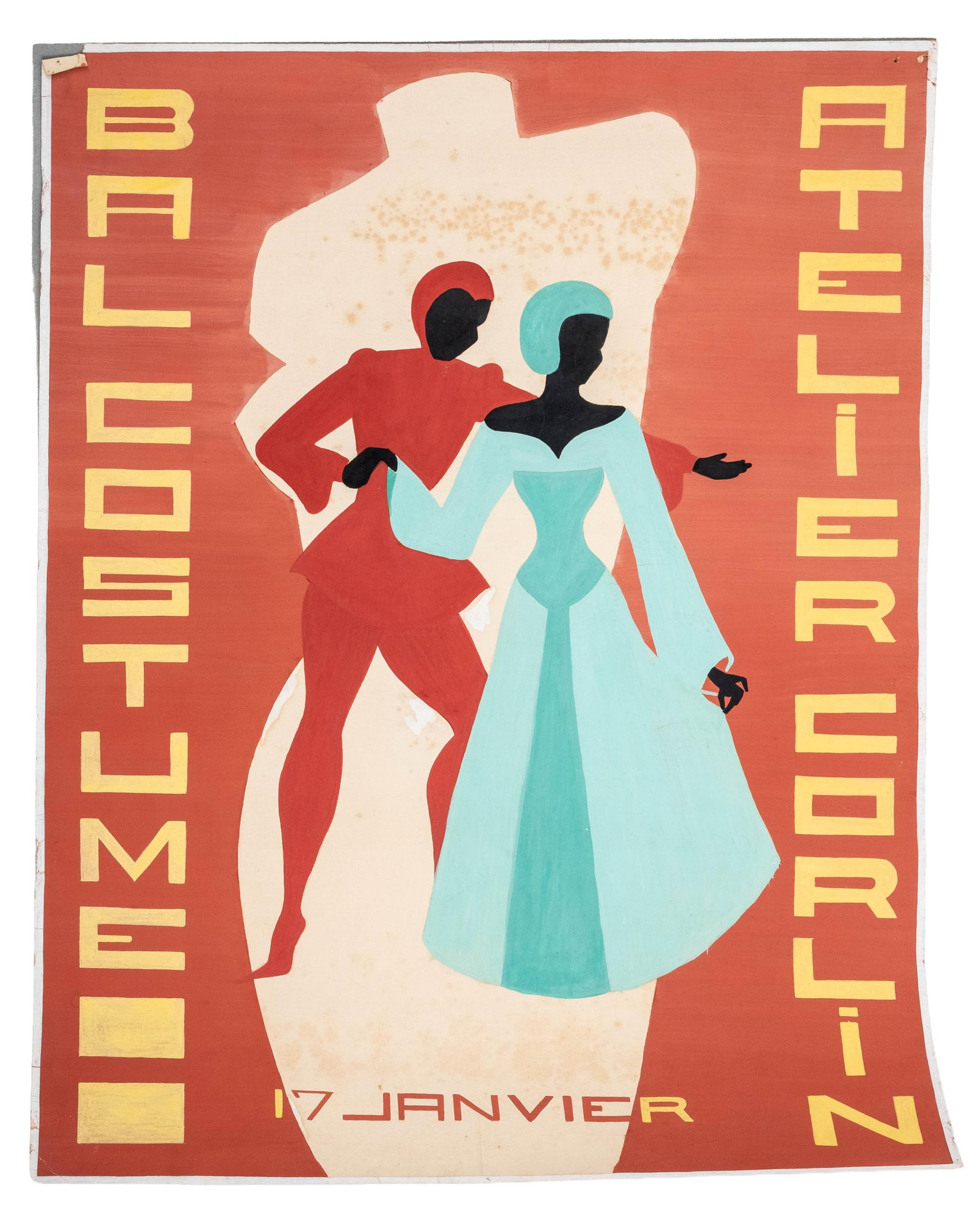 No Reserve- French Art Deco Bal Costume Atelier Colin Gouache Poster Design Painting - 3