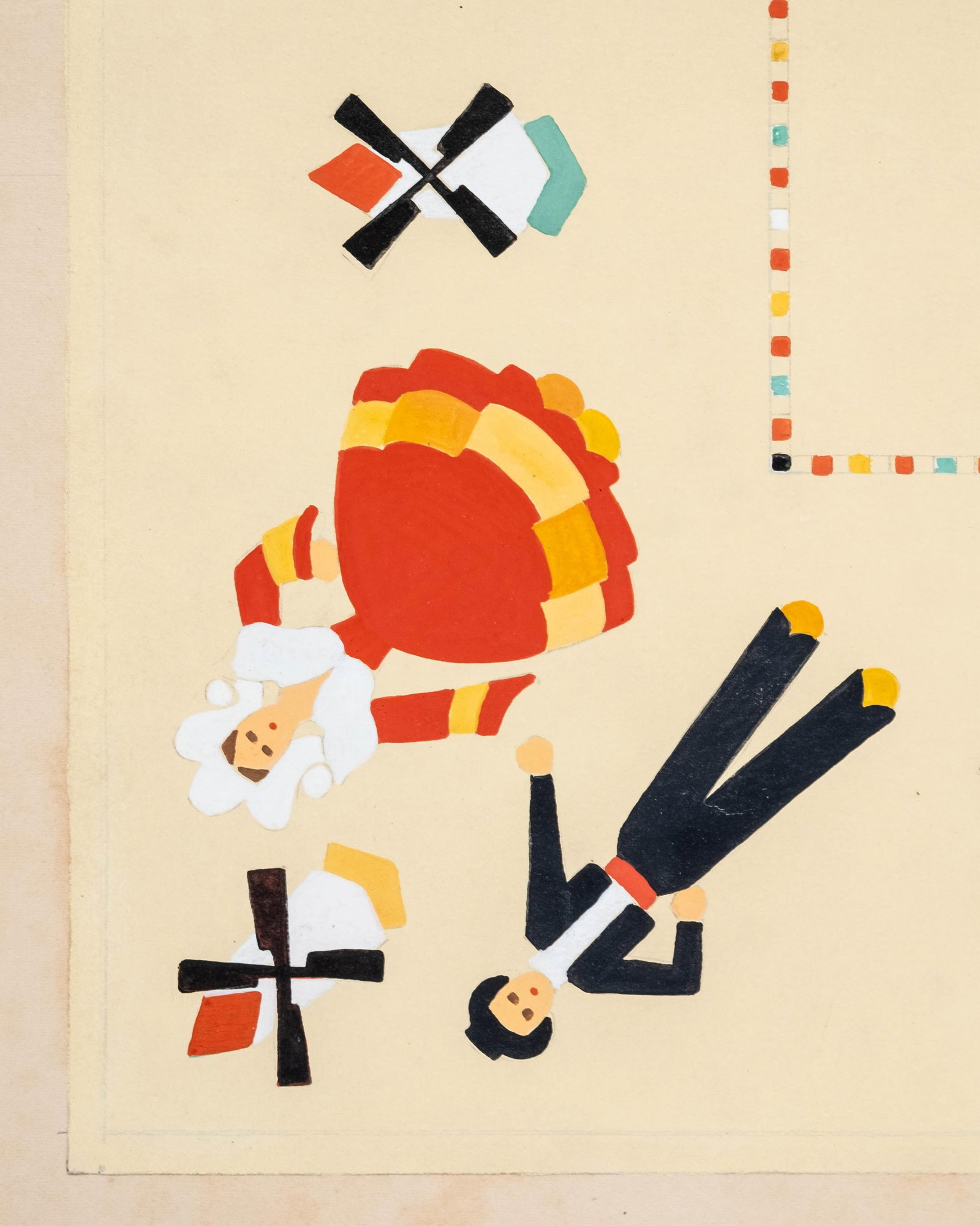 No Reserve- French Art Deco Folk Dance Gouache Textile Design Painting - 4