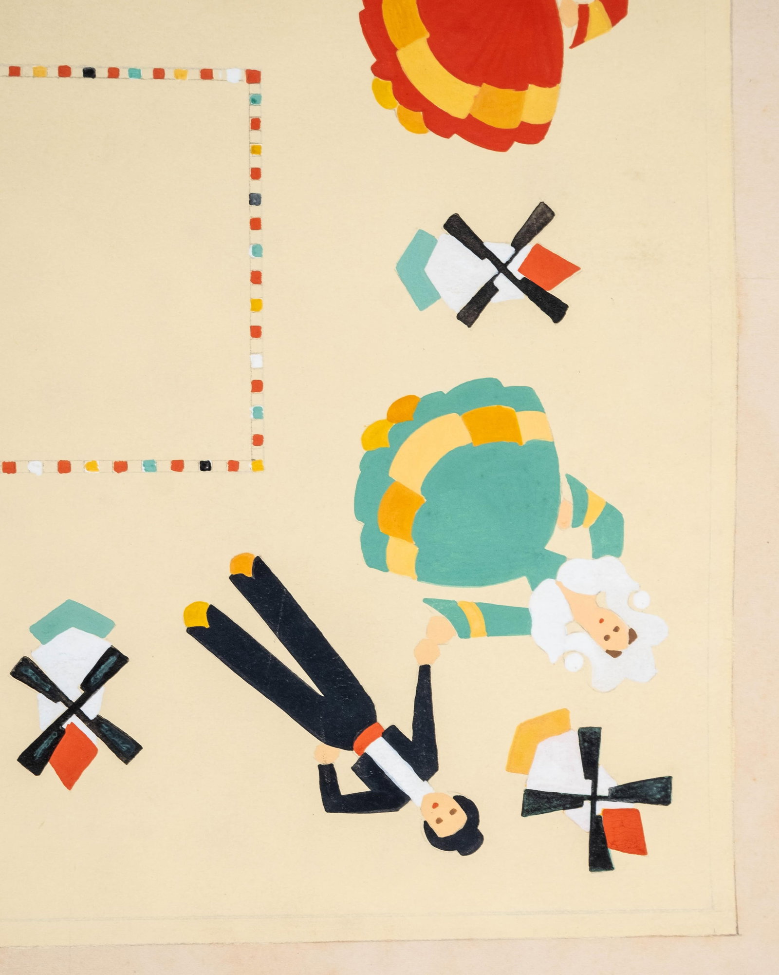 No Reserve- French Art Deco Folk Dance Gouache Textile Design Painting - 5
