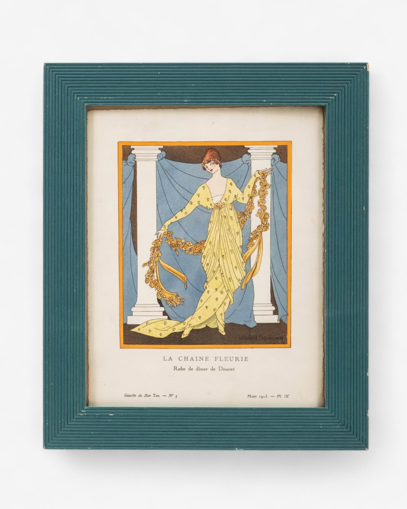 No Reserve- H. Robert Dammy, Art Nouveau Pochoir with Evening Gown designed by House of Doucet circa - 3