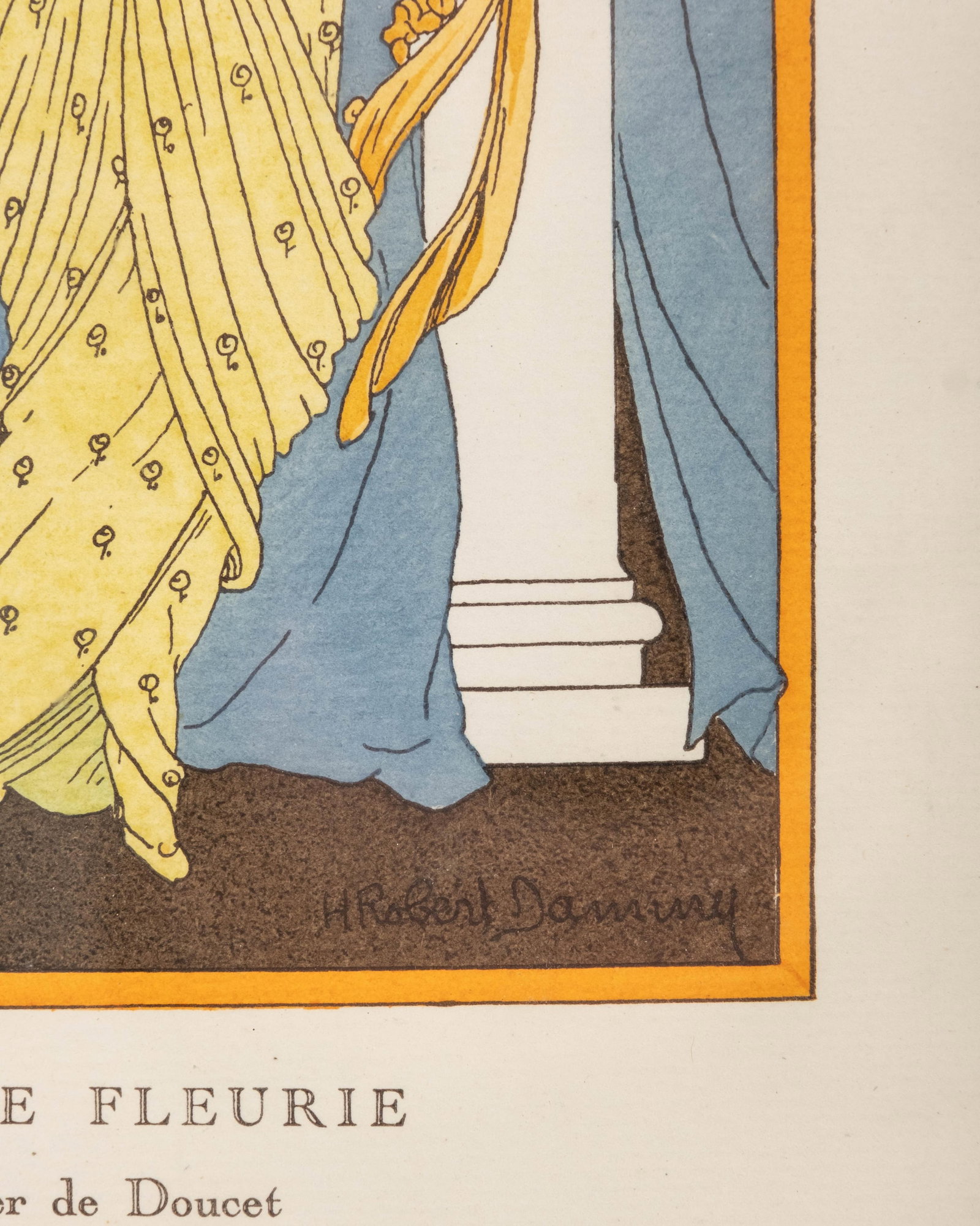 No Reserve- H. Robert Dammy, Art Nouveau Pochoir with Evening Gown designed by House of Doucet circa - 4
