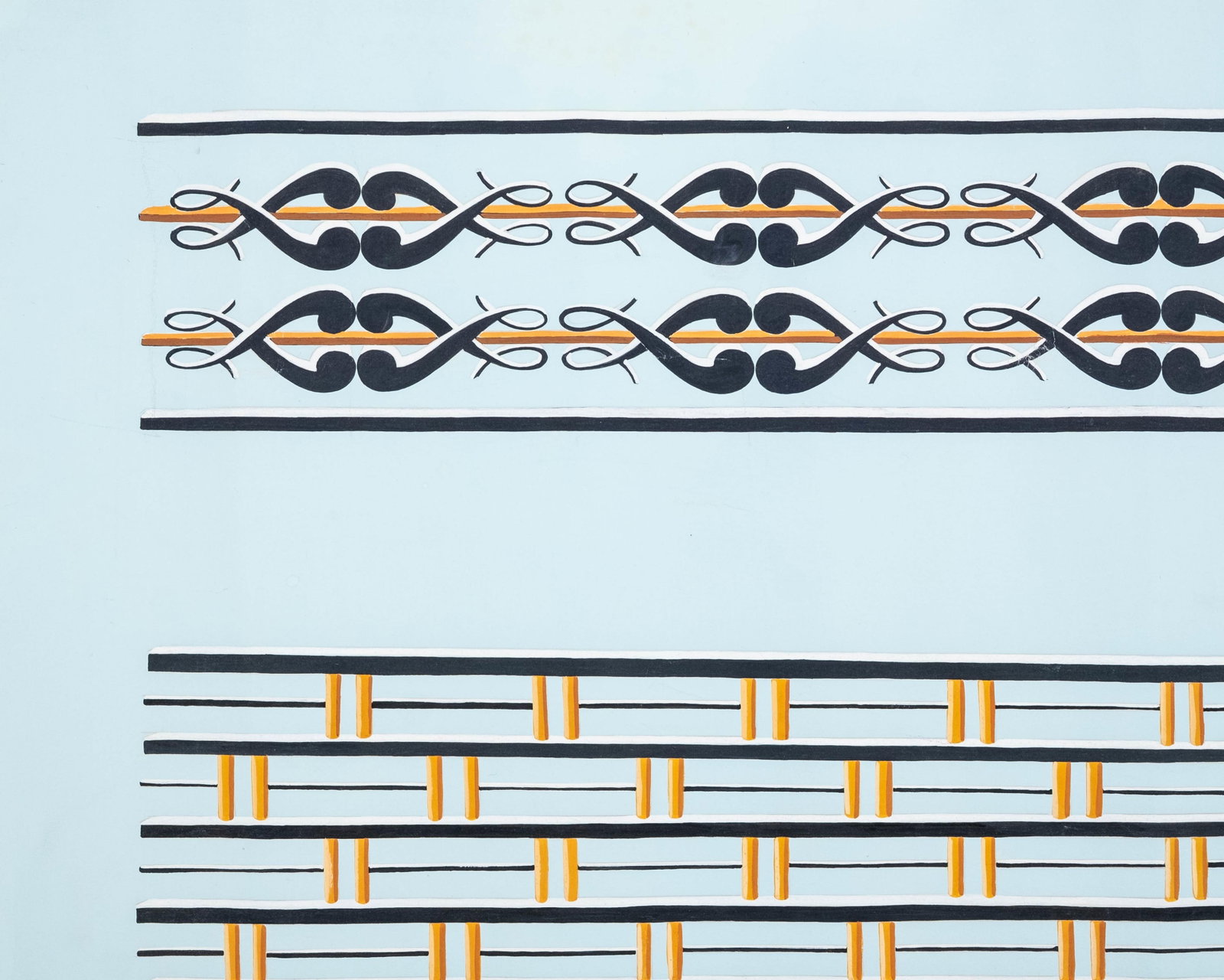 No Reserve- French Art Deco Signed Gouache Painting Wrought Iron Balcony Design - 6