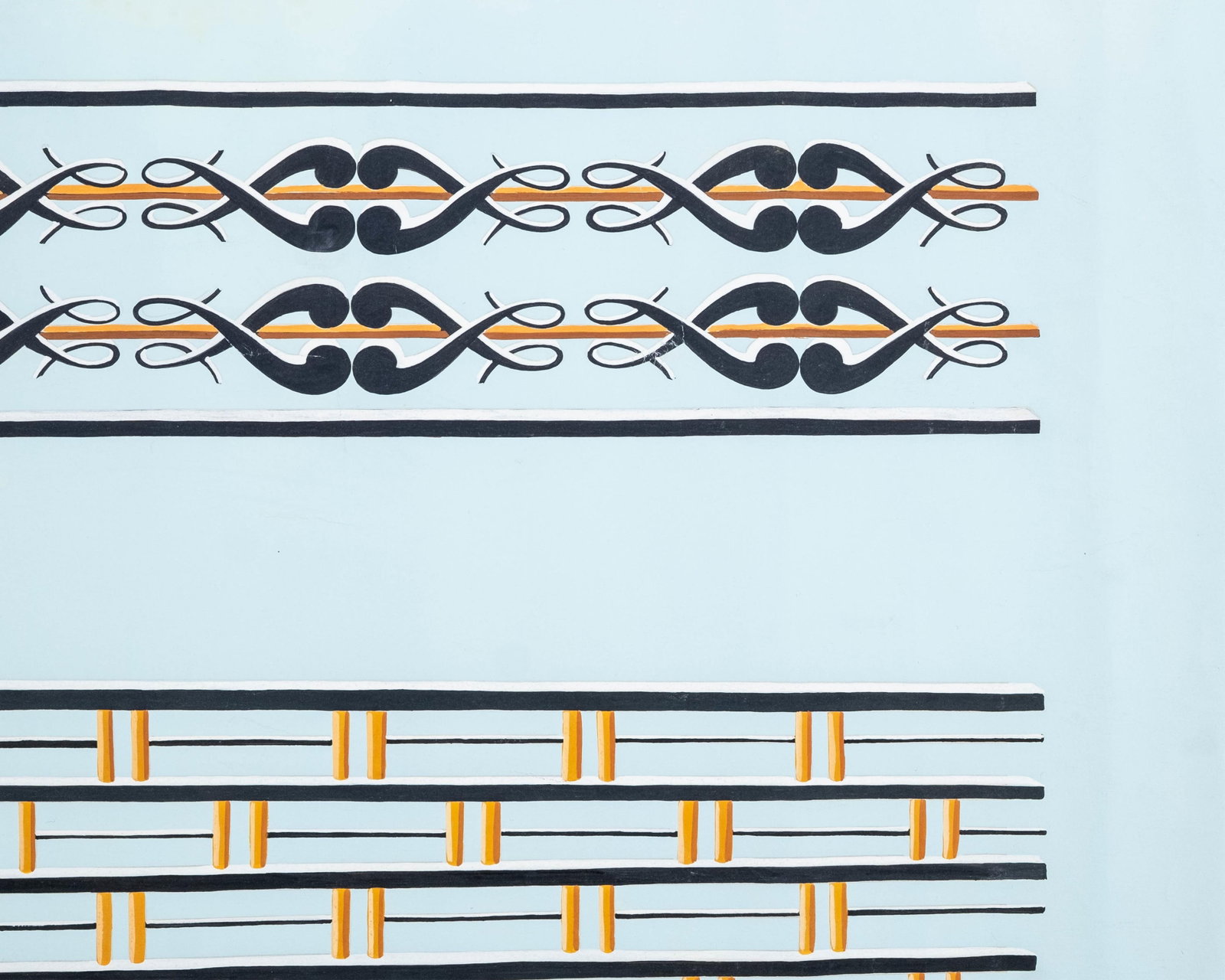 No Reserve- French Art Deco Signed Gouache Painting Wrought Iron Balcony Design - 7