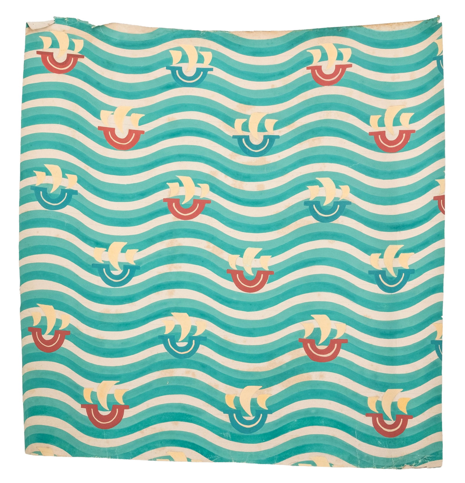 No Reserve- French Art Deco Nautical Gouache Textile Design - 3