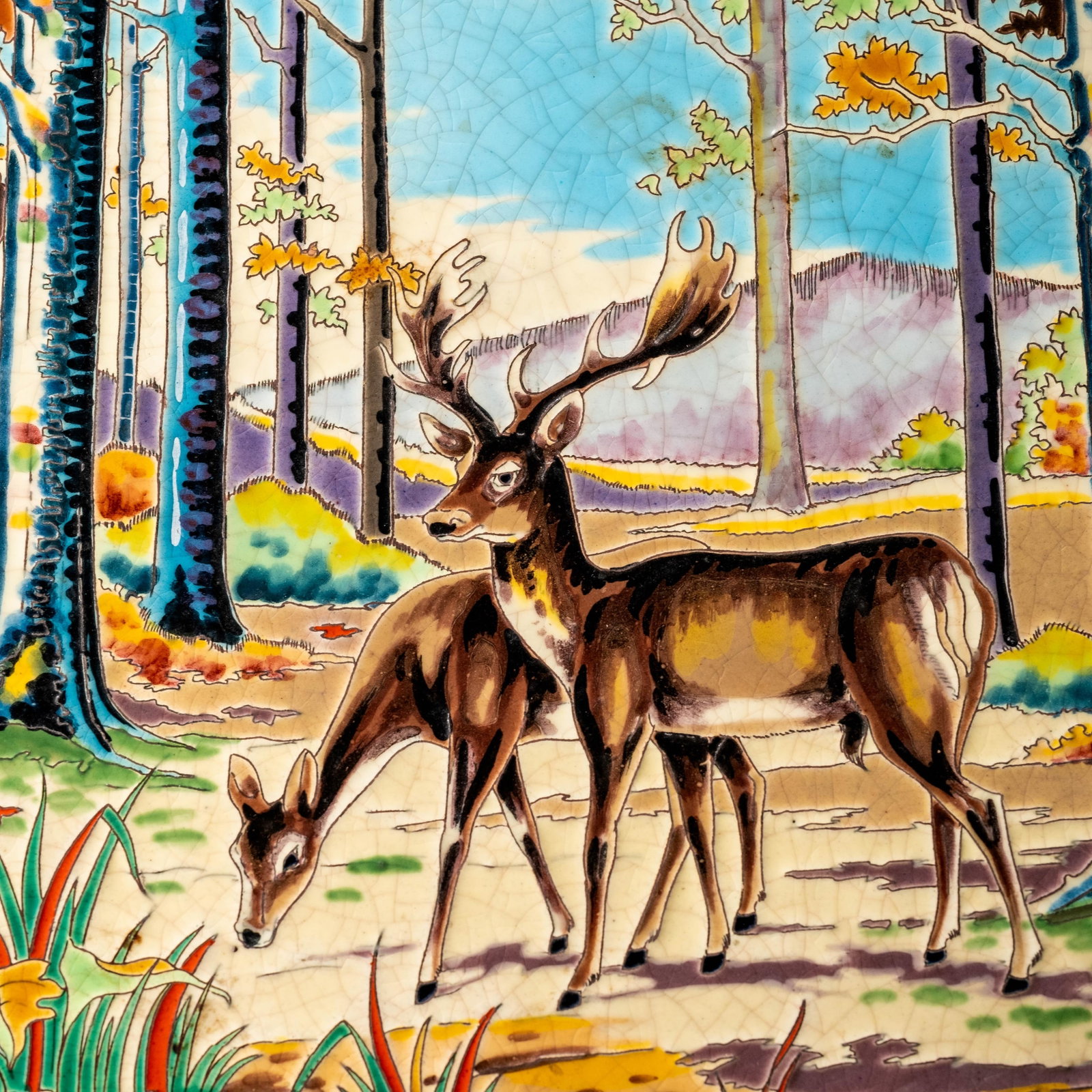 No Reserve- Longwy Artist signed 14 1/2 in Limited Edition “Clairiere" Enamel Charger 98/200 - 4