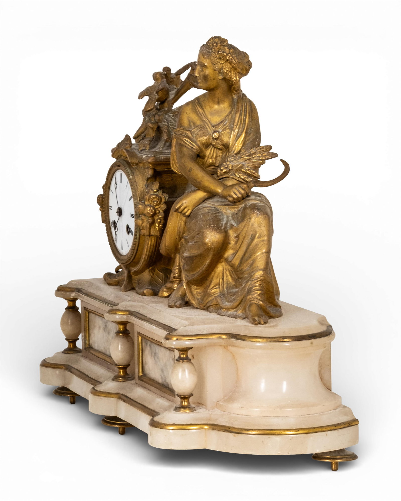 No Reserve- French Bronze and Marble Clock 19th Century with Allegorical Sculpture - 8