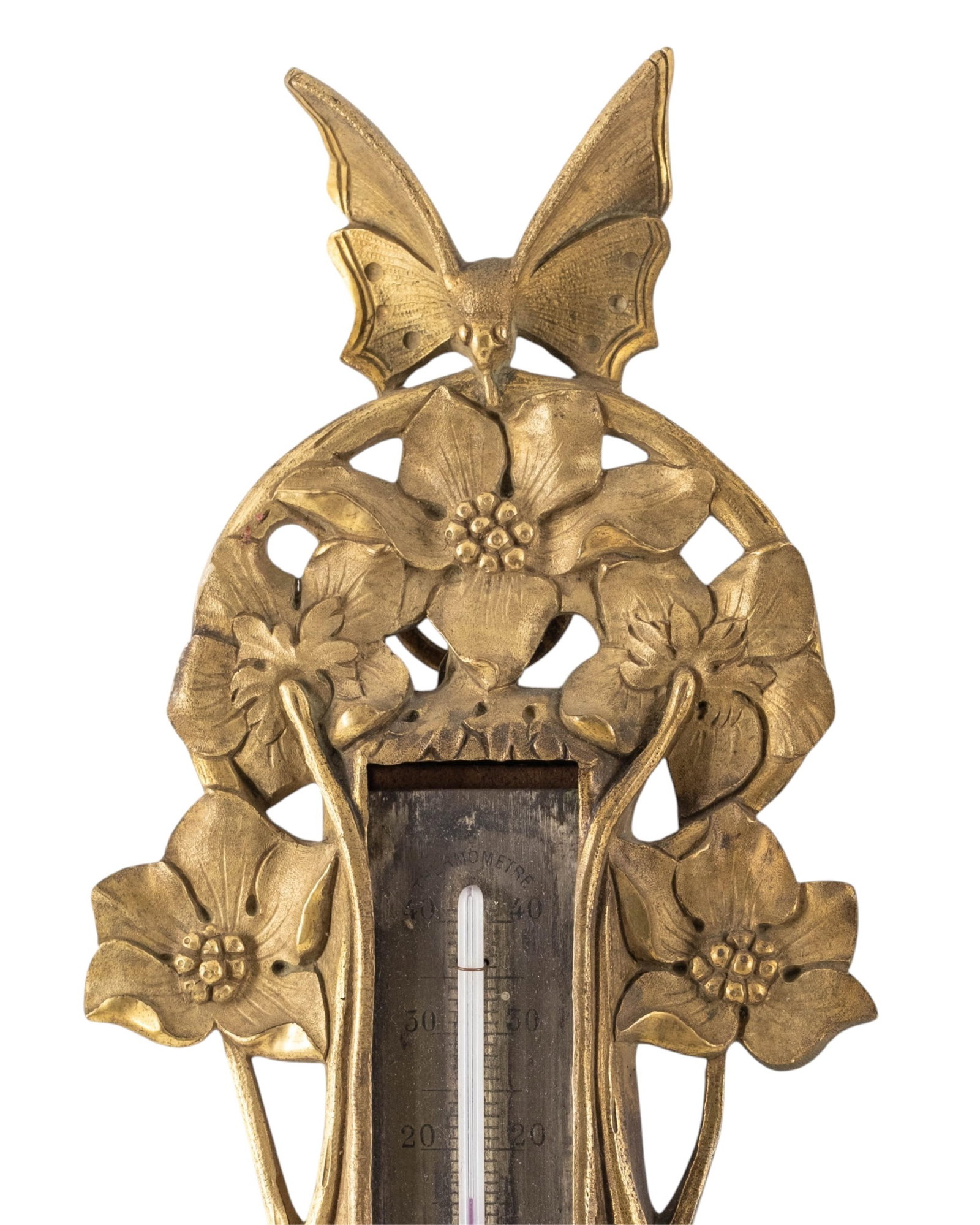 No Reserve- Art Nouveau Gilt Bronze Barometer With Butterfly Decoration - 3