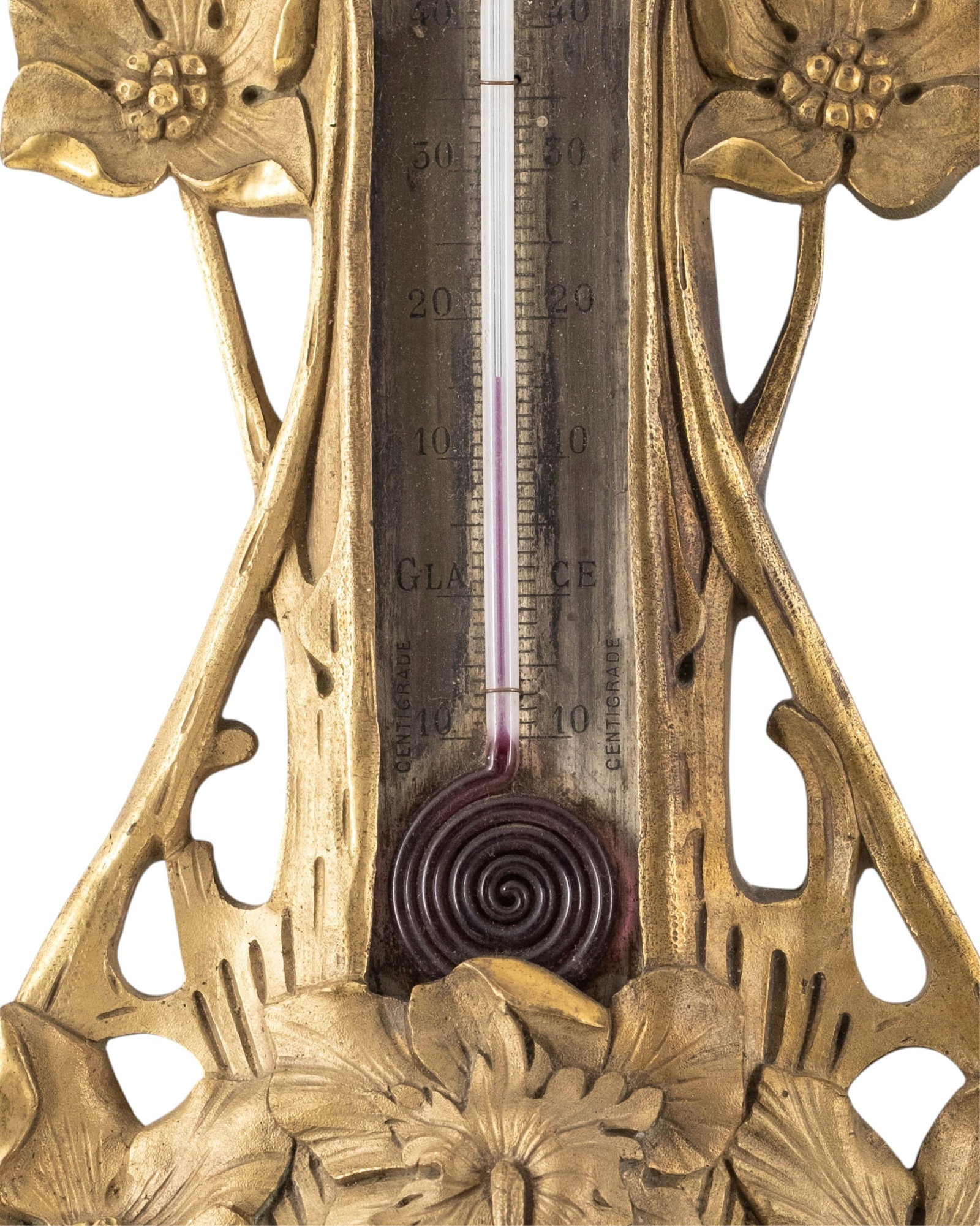 No Reserve- Art Nouveau Gilt Bronze Barometer With Butterfly Decoration - 4