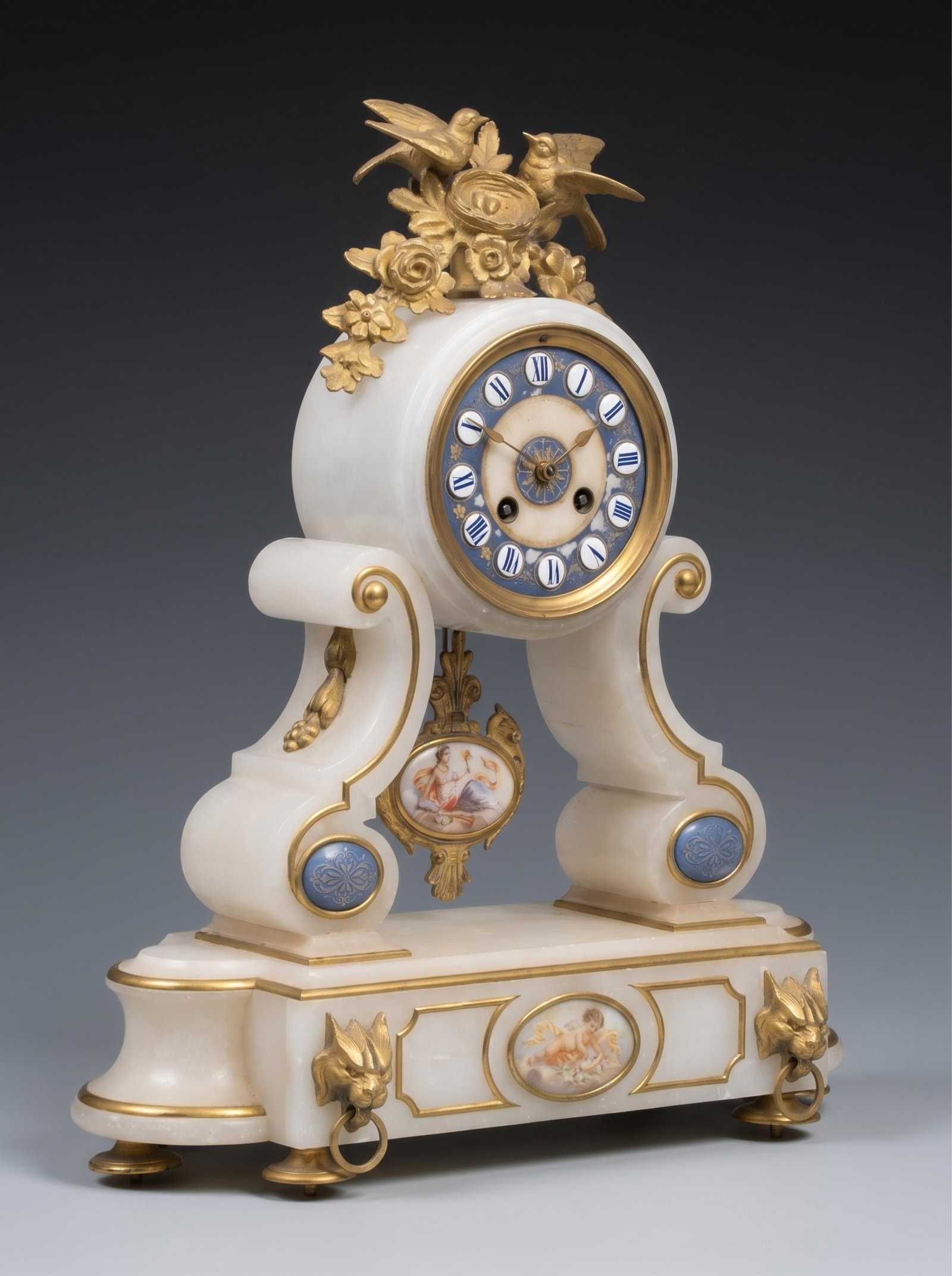 No Reserve- Mantel clock, Hersant Successeur de Chatelain Early 19th C Paris, Napoleon III Alabaster - 6