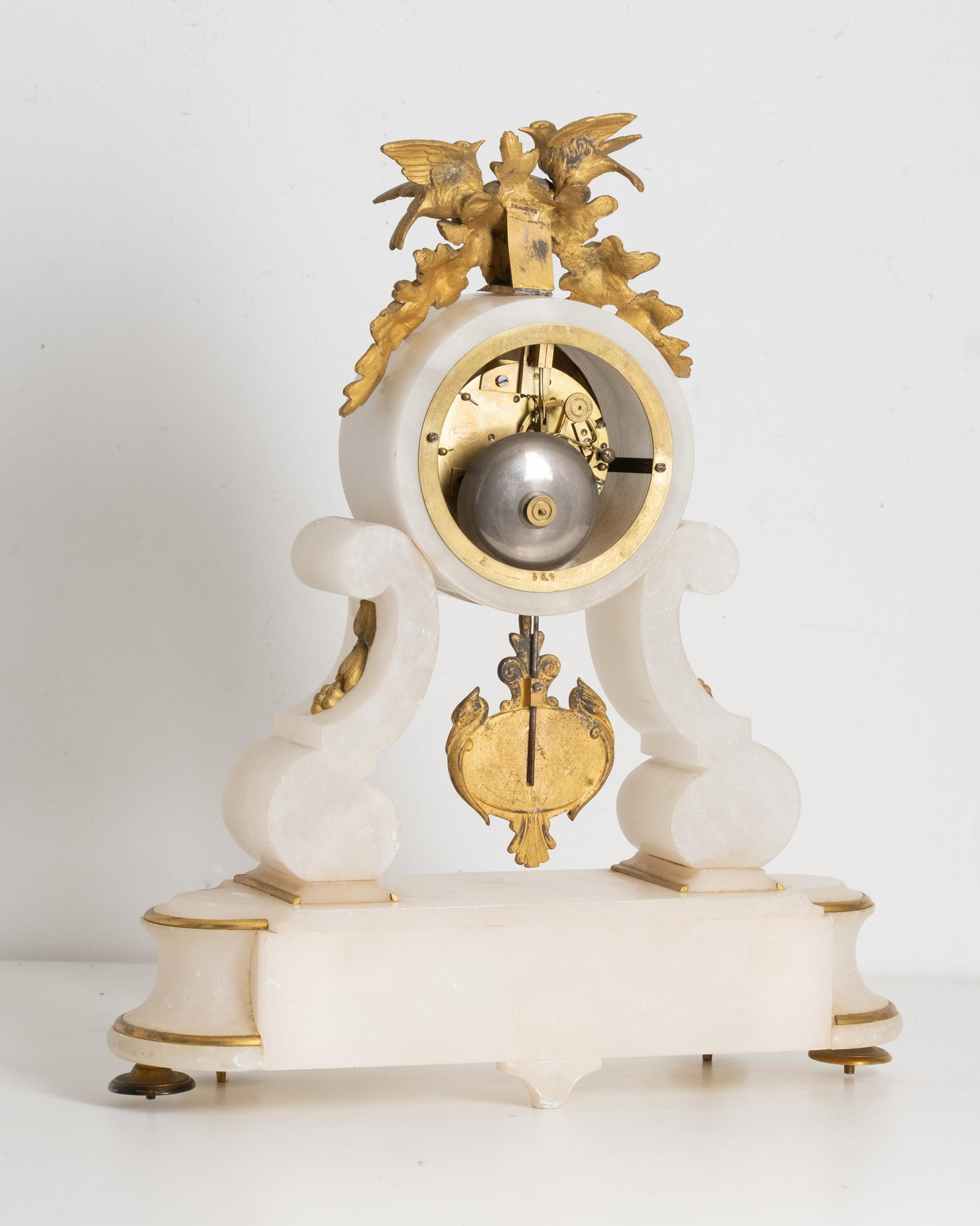 No Reserve- Mantel clock, Hersant Successeur de Chatelain Early 19th C Paris, Napoleon III Alabaster - 8