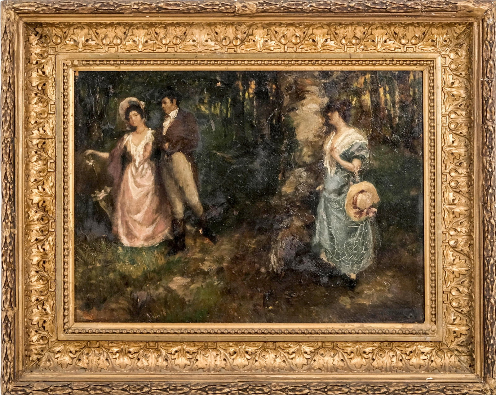No Reserve- Miklos Mihalovits, The Promenade, Signed Oil on Cardboard Painting, Circa 1918 (1 of 12)