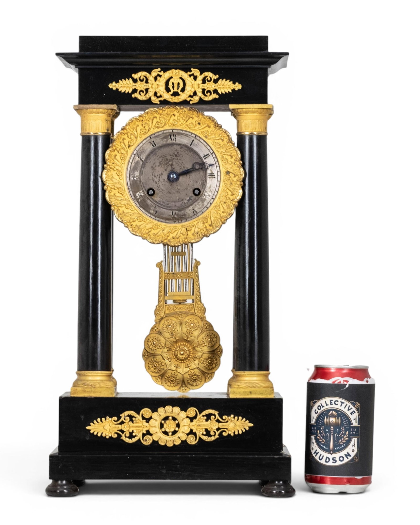 No Reserve- French Empire Portico Mantel Clock With Gilt Bronze Mounts, R&F Paris Movement, 19th - 9