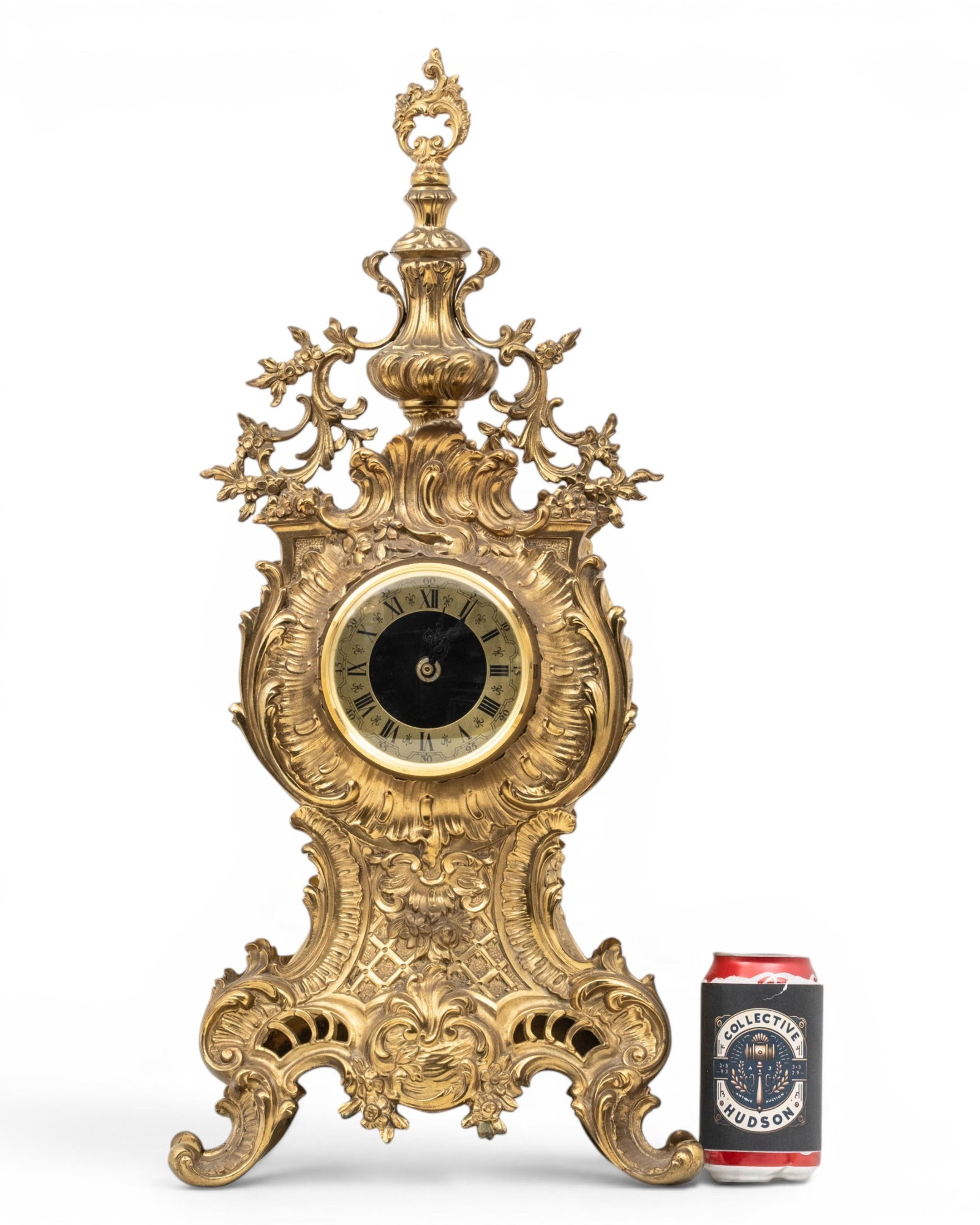 No Reserve- Louis XV-Style Gilt-Bronze Rococo 24-inch Mantel Clock With Quartz Movement - 2