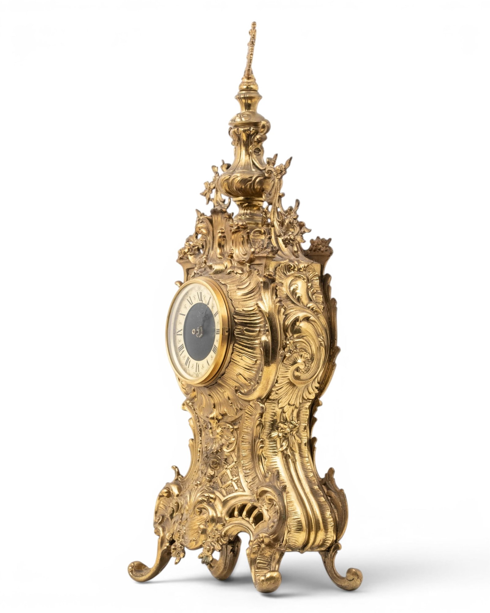 No Reserve- Louis XV-Style Gilt-Bronze Rococo 24-inch Mantel Clock With Quartz Movement - 6