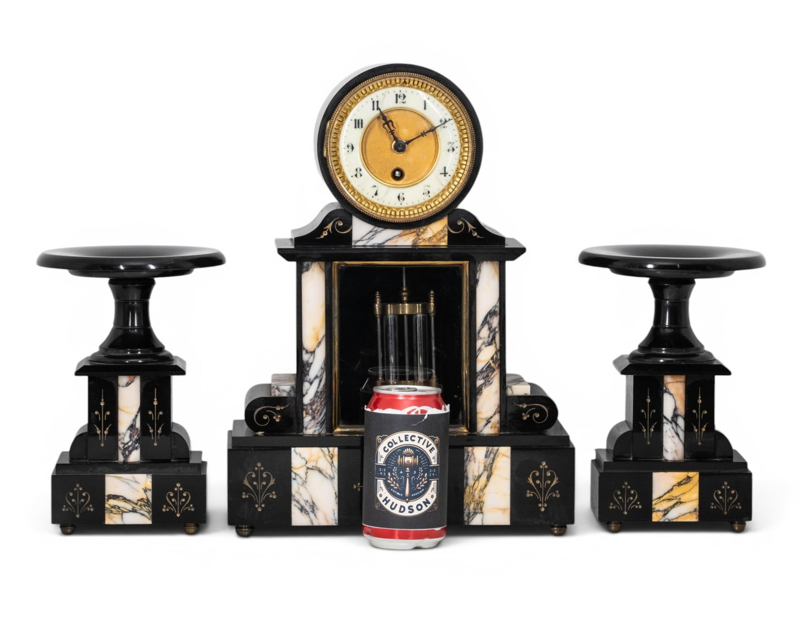 No Reserve- Japy Freres Marble Mantel Clock 3 Piece Garniture Set, 19th Century - 2