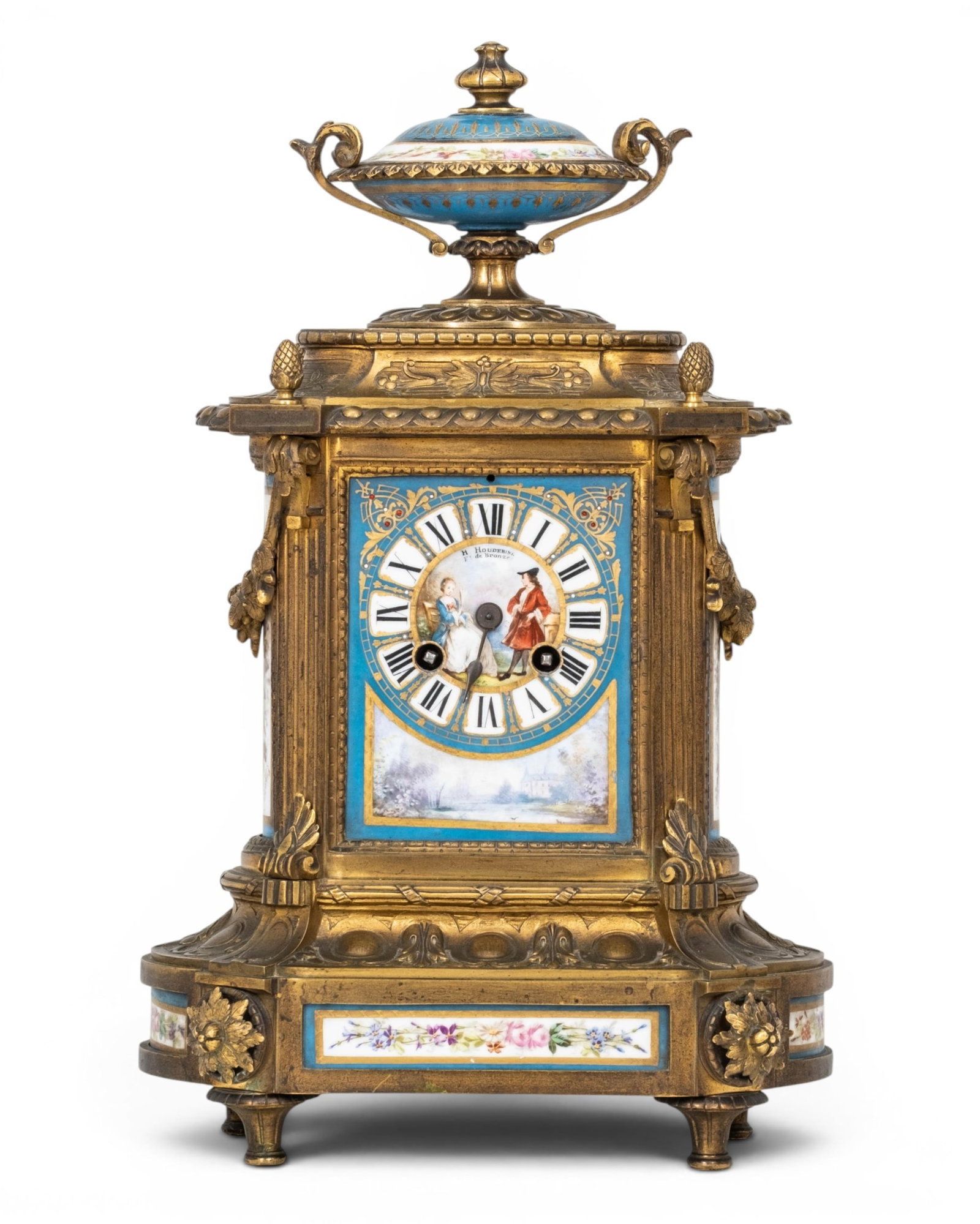 No Reserve- H Houdibine Signed Louis XVI Style Gilt Bronze Mantel Clock with Sevres Porcelain, 19th (1 of 9)