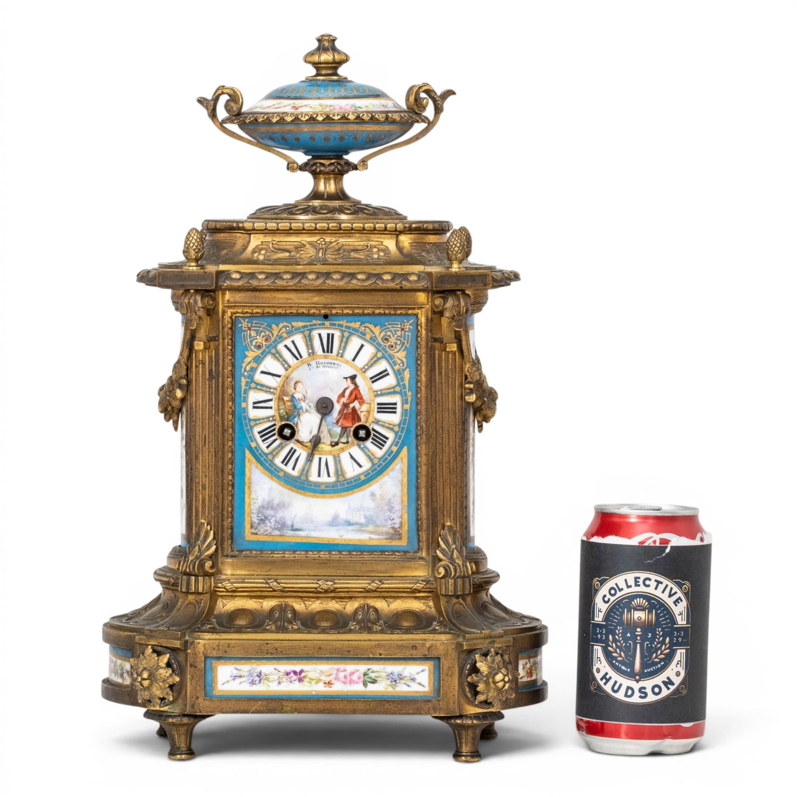 No Reserve- H Houdibine Signed Louis XVI Style Gilt Bronze Mantel Clock with Sevres Porcelain, 19th - 3