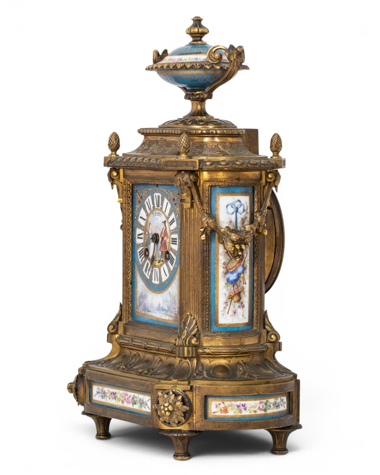 No Reserve- H Houdibine Signed Louis XVI Style Gilt Bronze Mantel Clock with Sevres Porcelain, 19th - 6