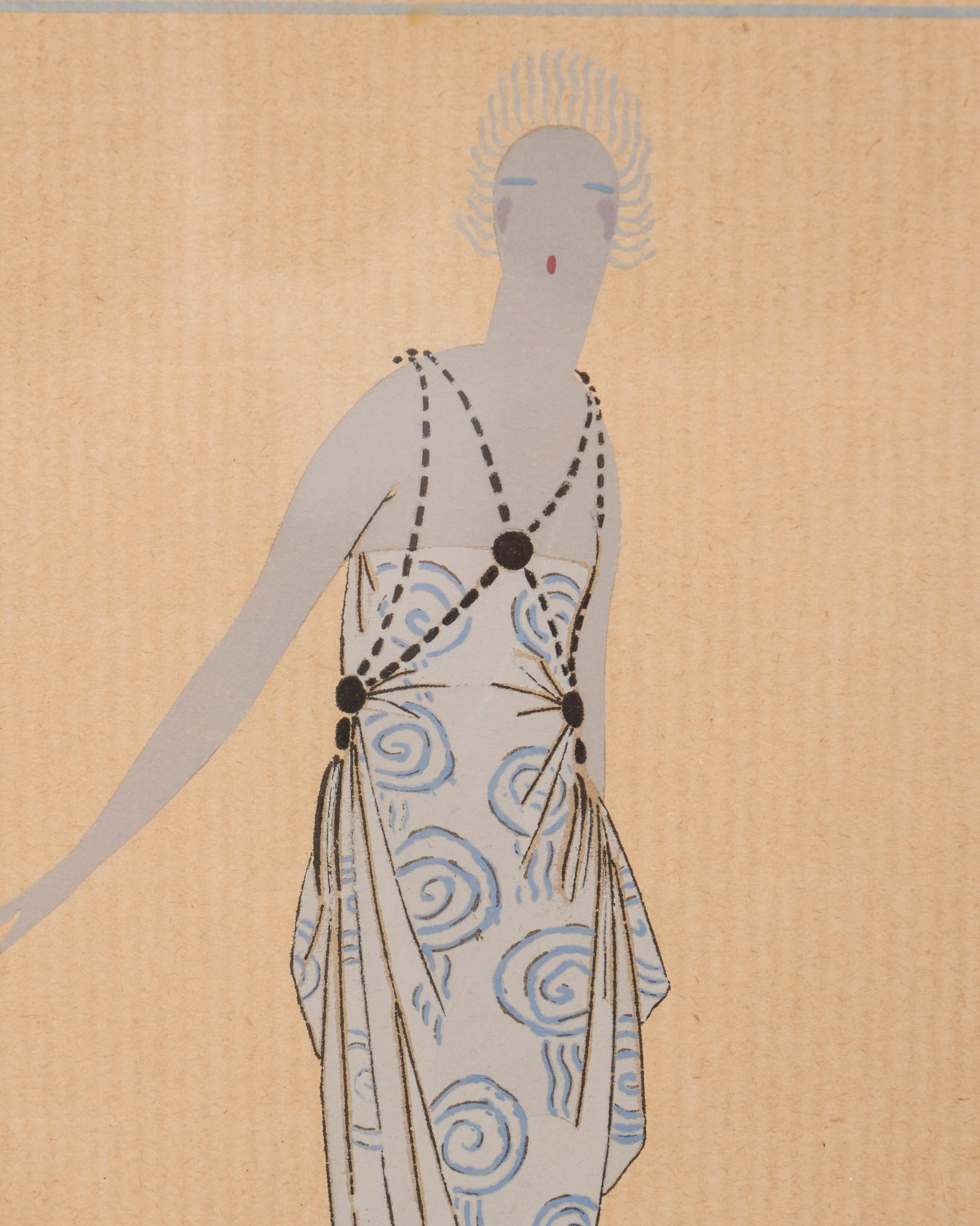 No Reserve- Liano Flores, signed Art Nouveau Deco Hand Colored Pochoir Fashion Fine Print, 1919 - 5