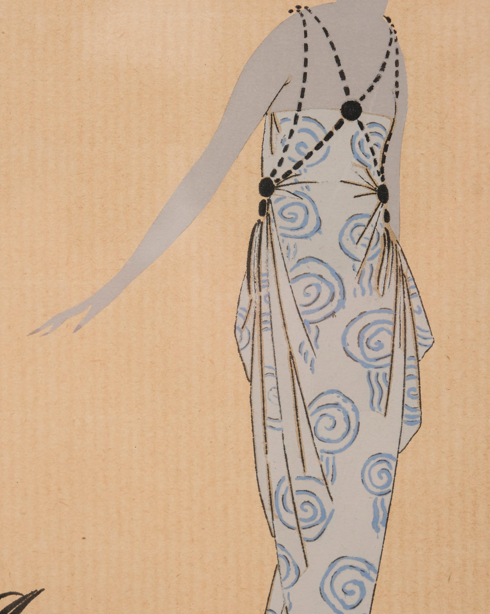 No Reserve- Liano Flores, signed Art Nouveau Deco Hand Colored Pochoir Fashion Fine Print, 1919 - 6