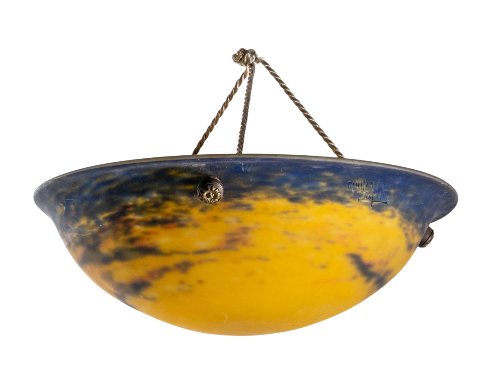 No Reserve- Muller Frères Luneville Art Deco Marbled Glass Light Shade - 2