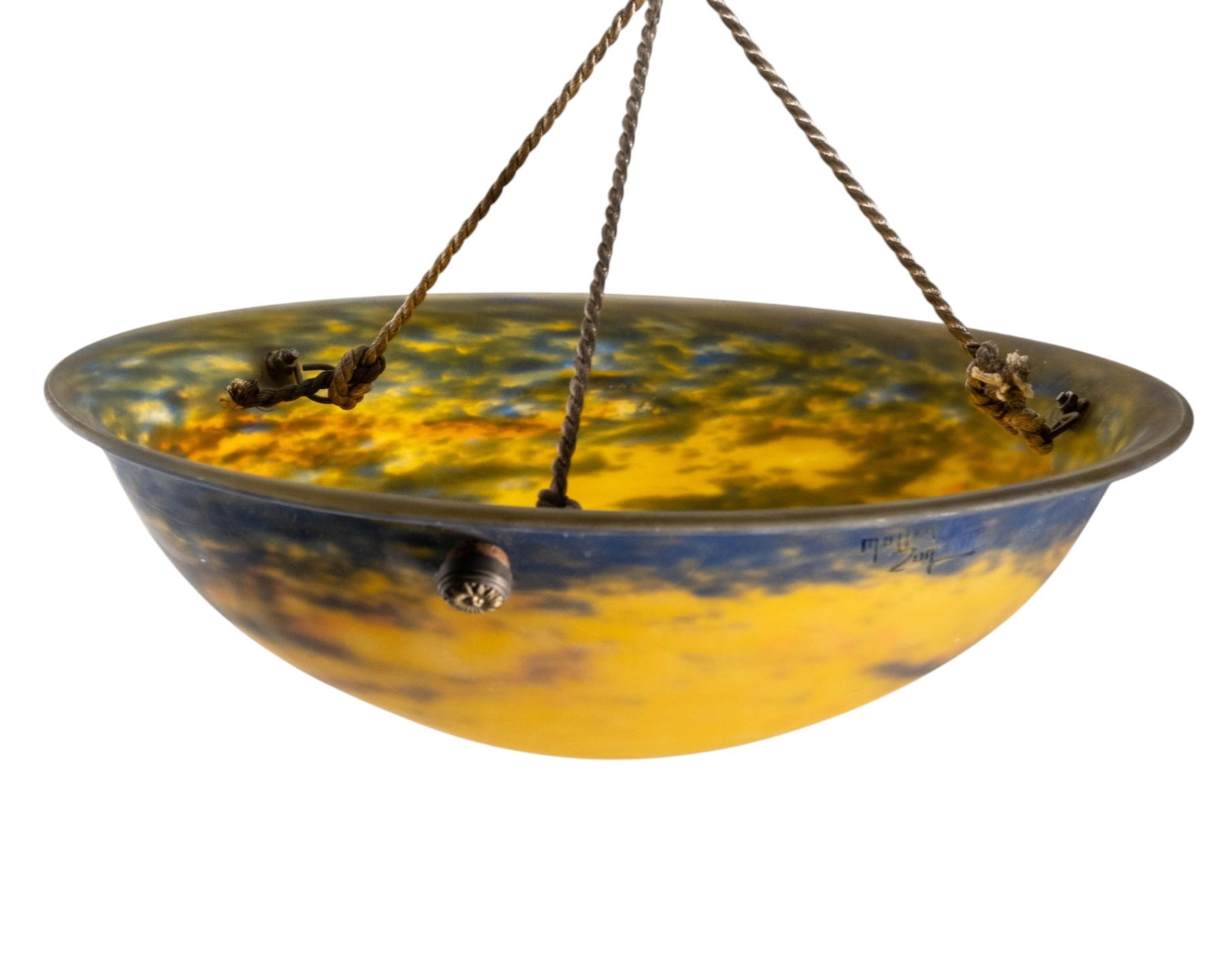 No Reserve- Muller Frères Luneville Art Deco Marbled Glass Light Shade - 4