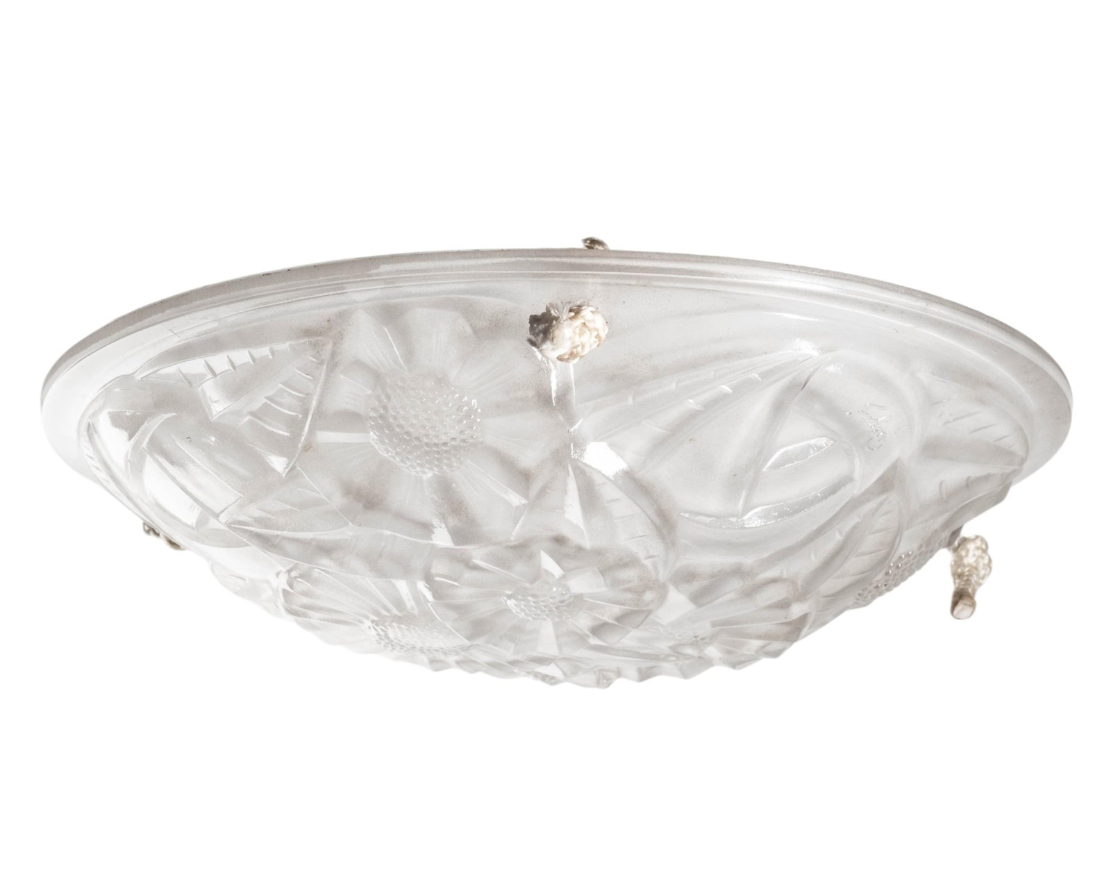 No Reserve- Degue Art Deco Molded Floral Glass Light Shade - 3
