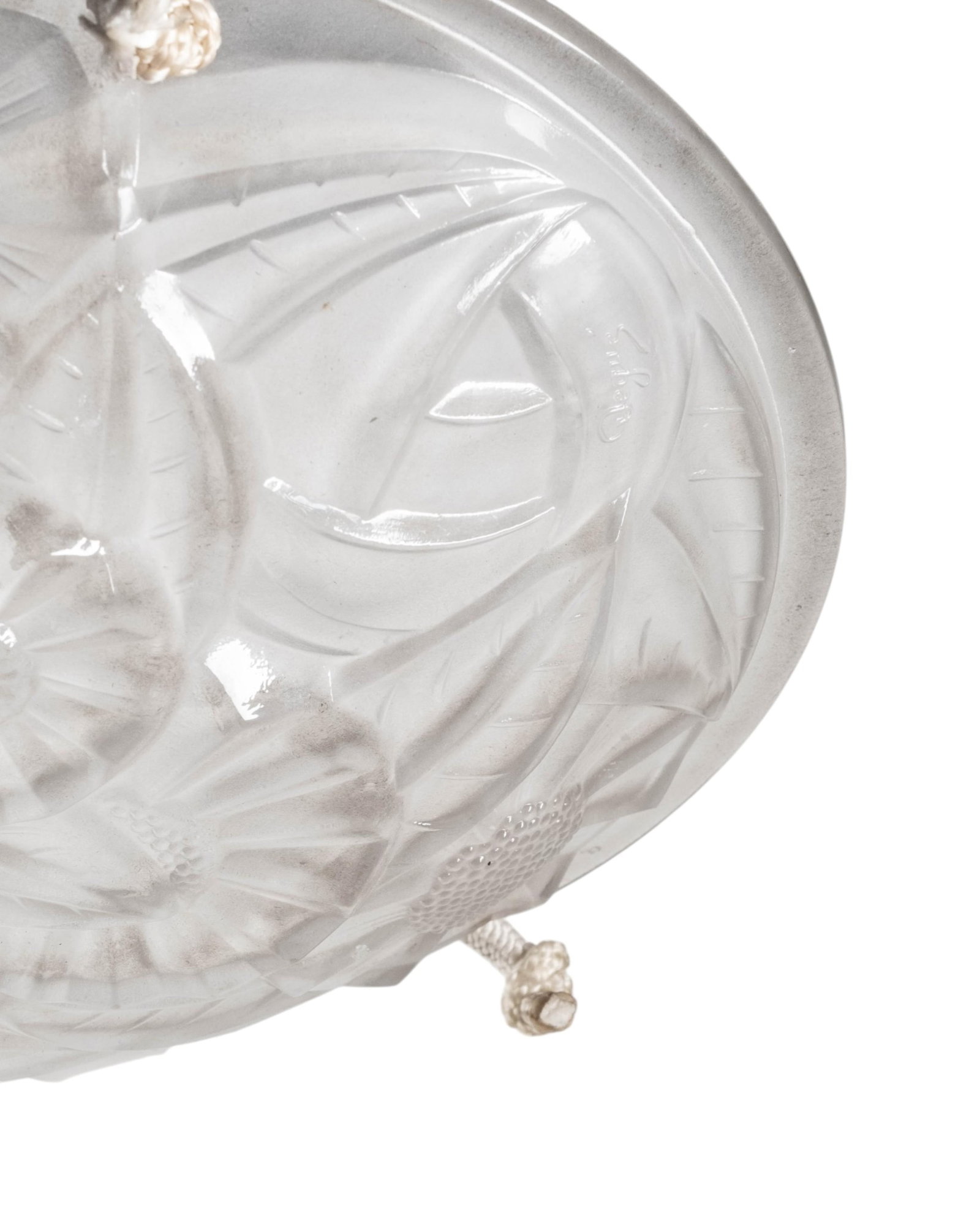 No Reserve- Degue Art Deco Molded Floral Glass Light Shade - 5