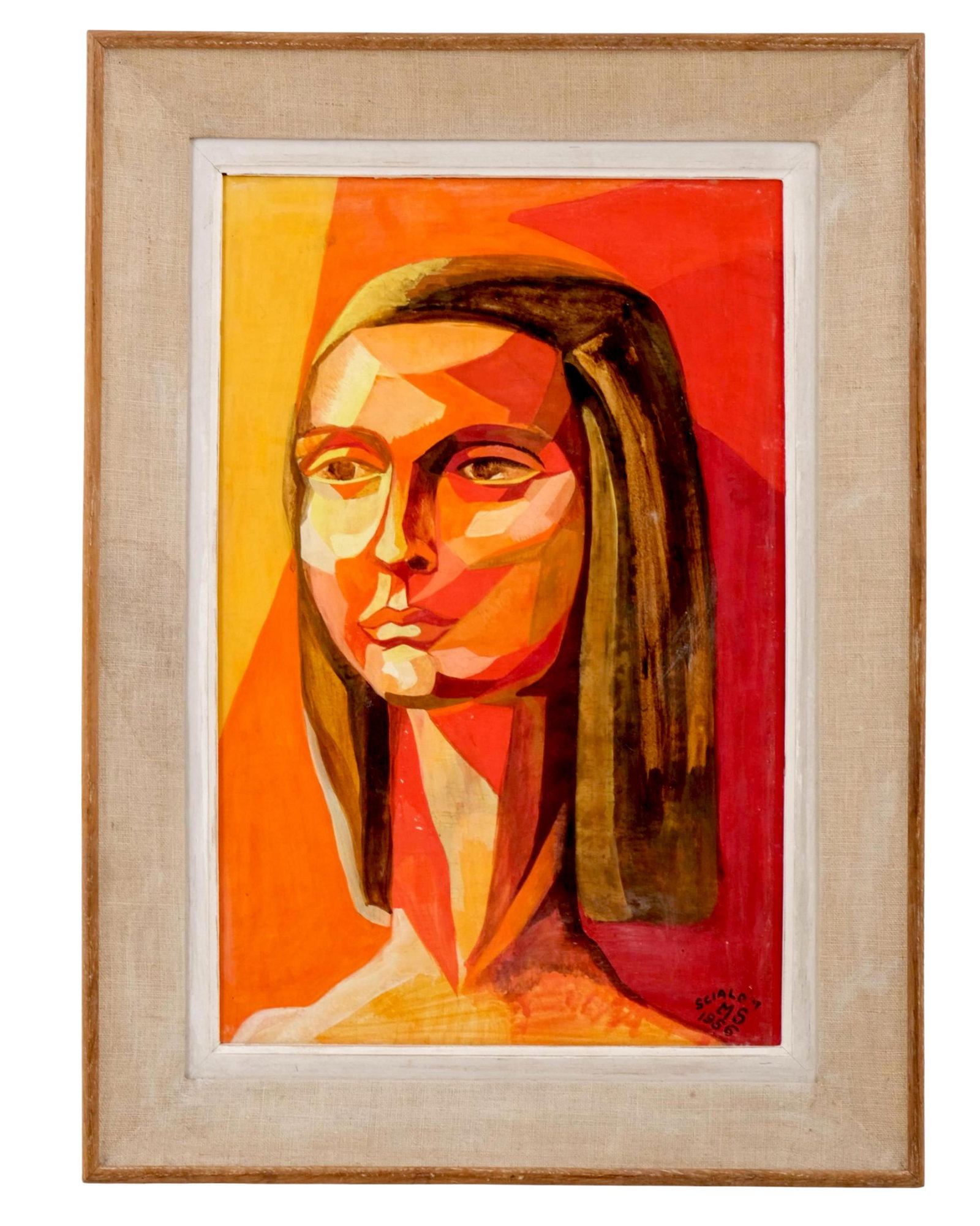 No Reserve- Scialoja Signed Cubist Portrait of a Woman, 1956 Oil on Cardboard - 3