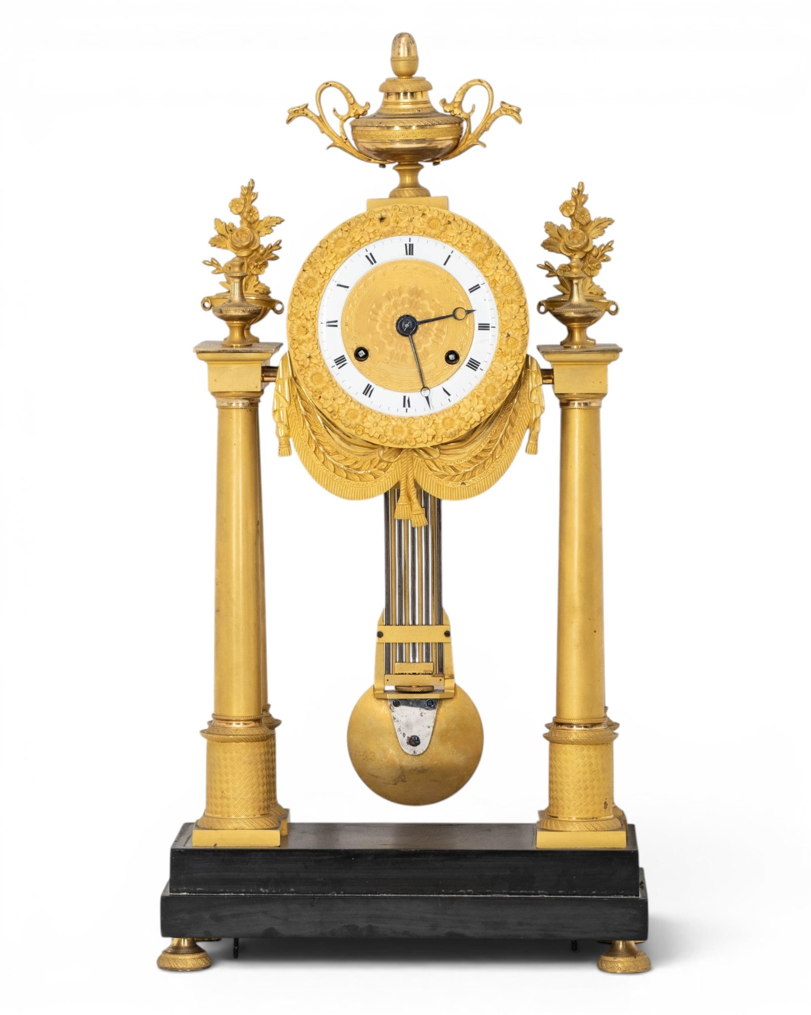 No Reserve- Portico Clock 20" French Restoration Period Gilt Bronze And Marble 19th century (1 of 8)