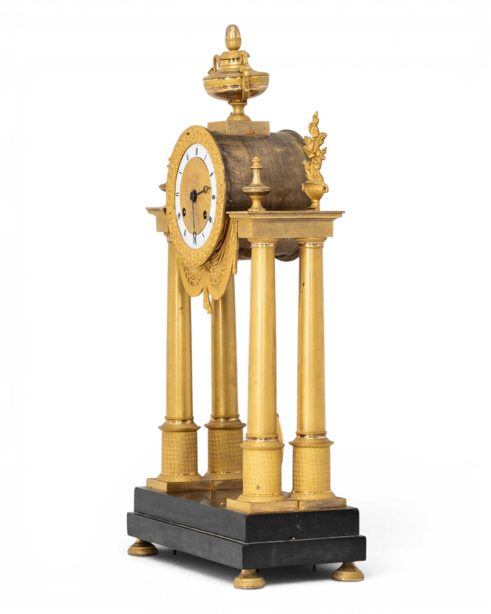 No Reserve- Portico Clock 20" French Restoration Period Gilt Bronze And Marble 19th century - 5