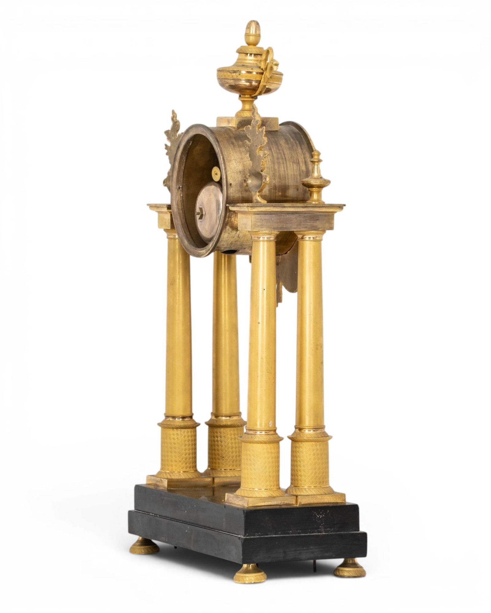 No Reserve- Portico Clock 20" French Restoration Period Gilt Bronze And Marble 19th century - 7