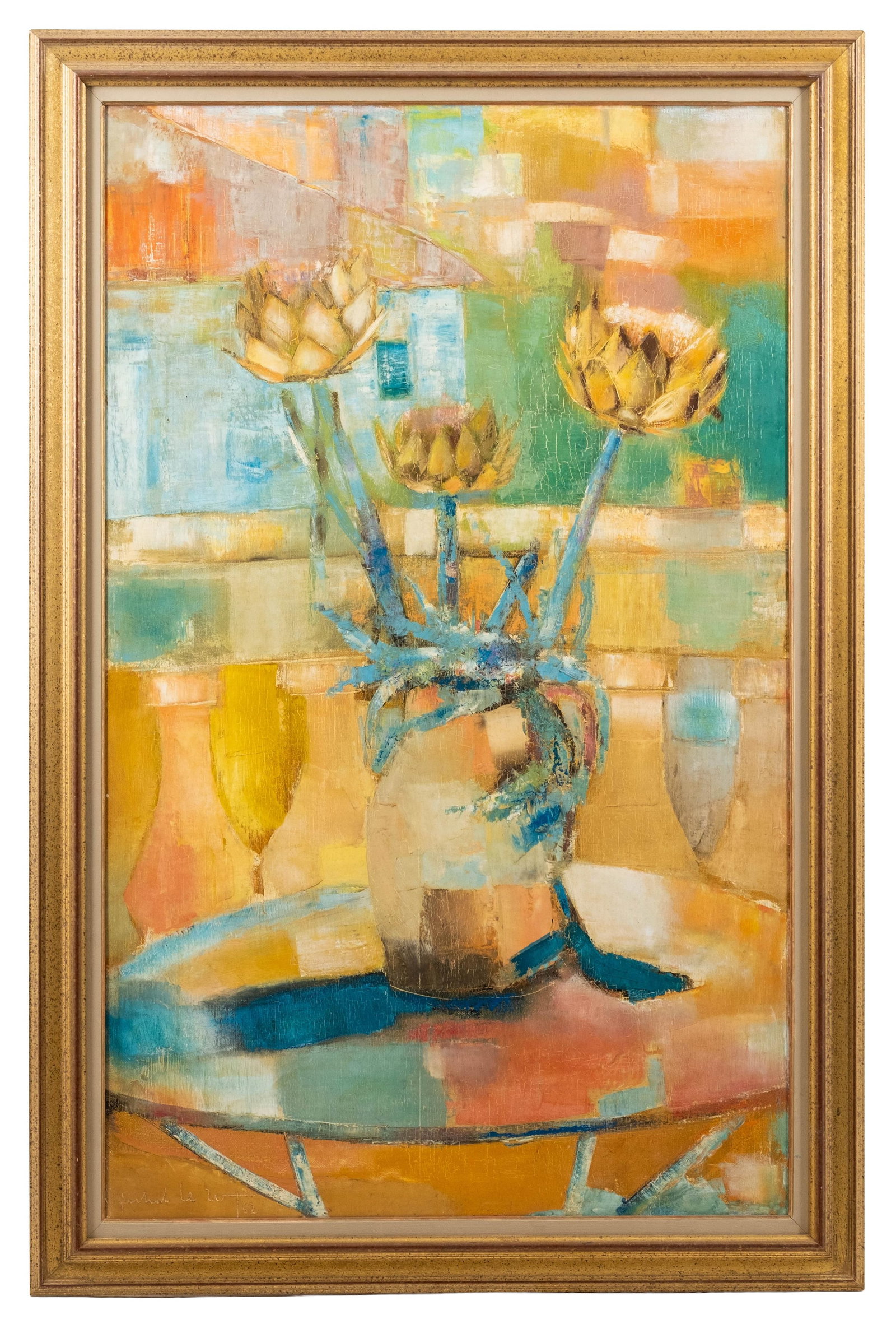 No Reserve- Large 52-inch Michel Le Roy Oil Painting, Signed, Dated 1962 - 3