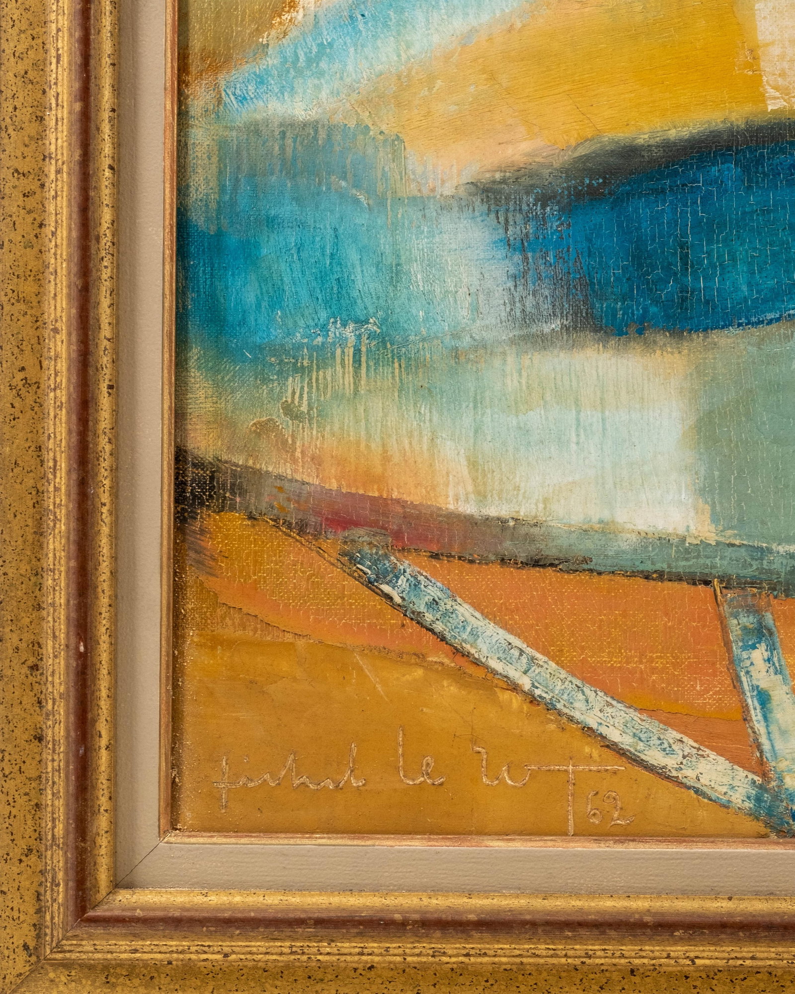 No Reserve- Large 52-inch Michel Le Roy Oil Painting, Signed, Dated 1962 - 4