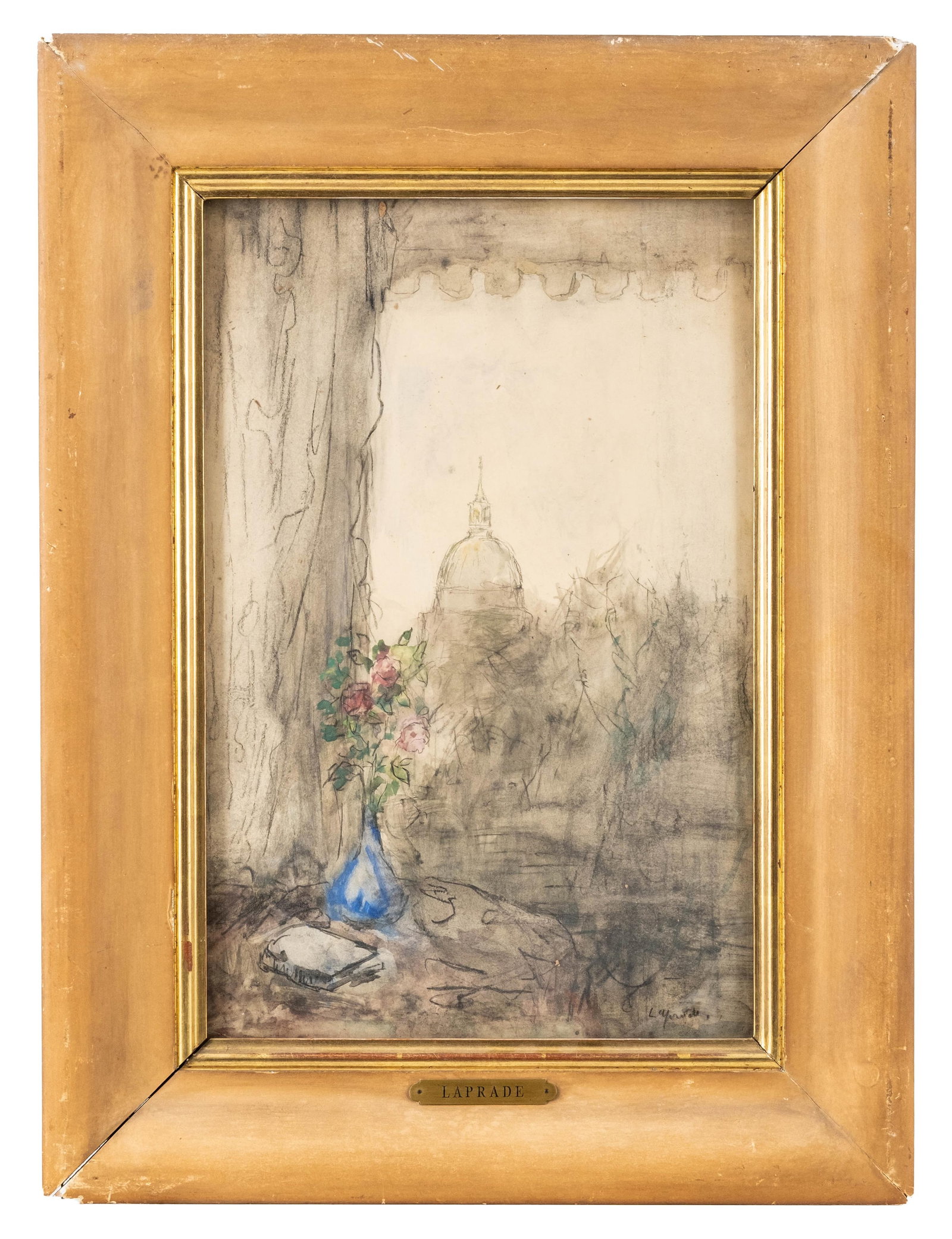 No Reserve- Pierre Laprade Style Dome View Watercolor Painting, Signed - 3