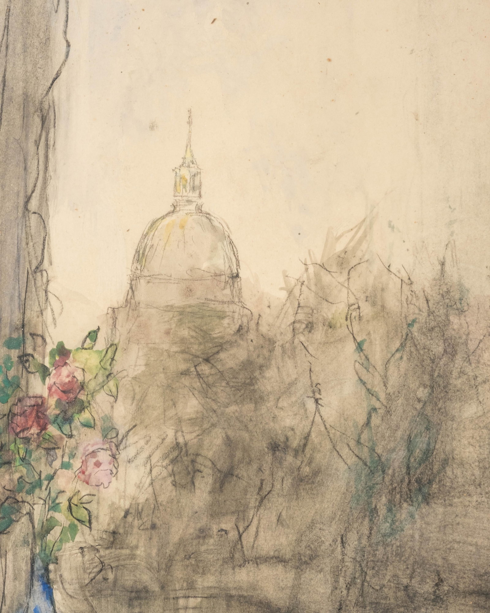 No Reserve- Pierre Laprade Style Dome View Watercolor Painting, Signed - 6