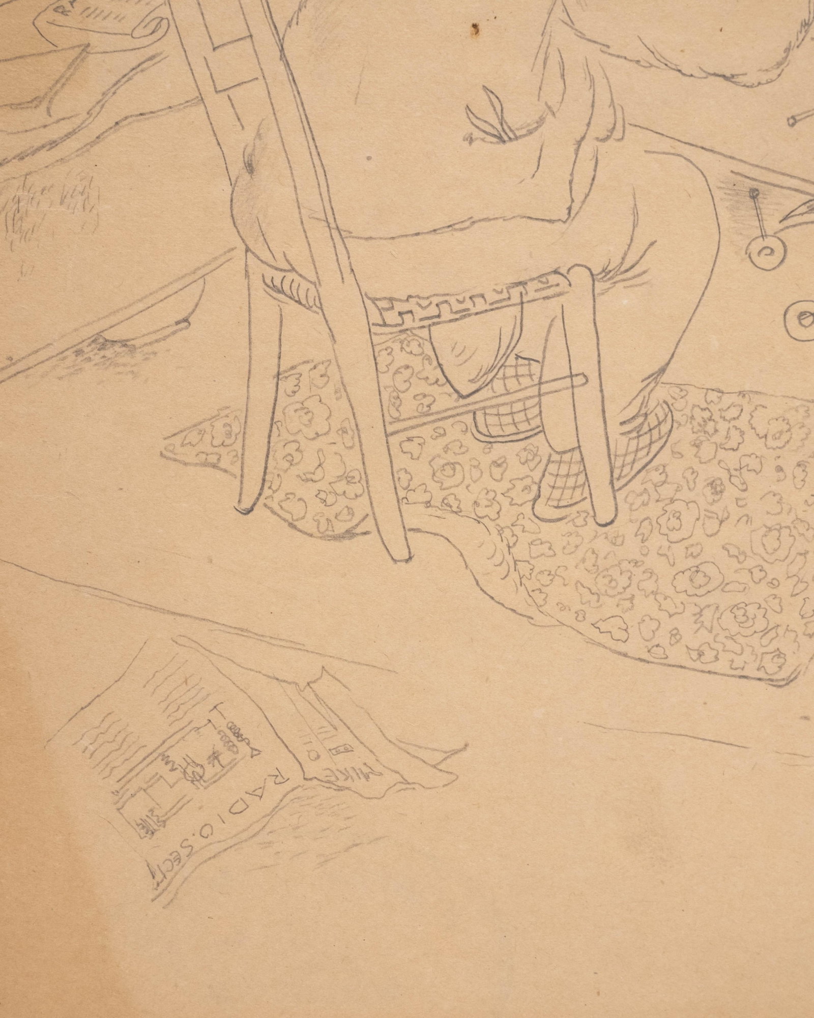 No Reserve- Konrad Cramer Studio-Stamped ‘Radio Repairman’ Pencil Drawing - 6