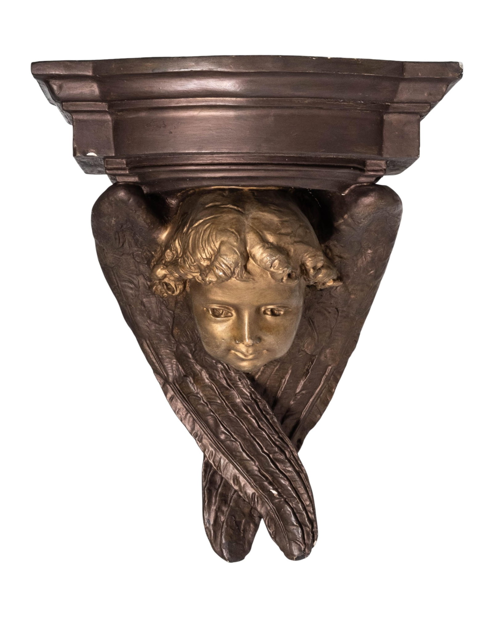 No Reserve- Plaster Wall Shelf with Cherub and Crossed Wings, 20th Century (1 of 8)