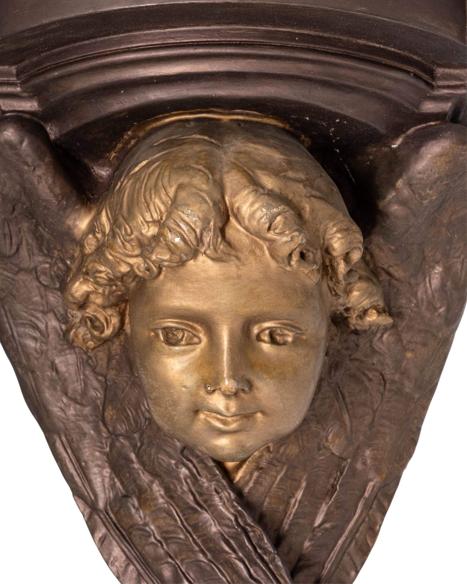 No Reserve- Plaster Wall Shelf with Cherub and Crossed Wings, 20th Century - 3