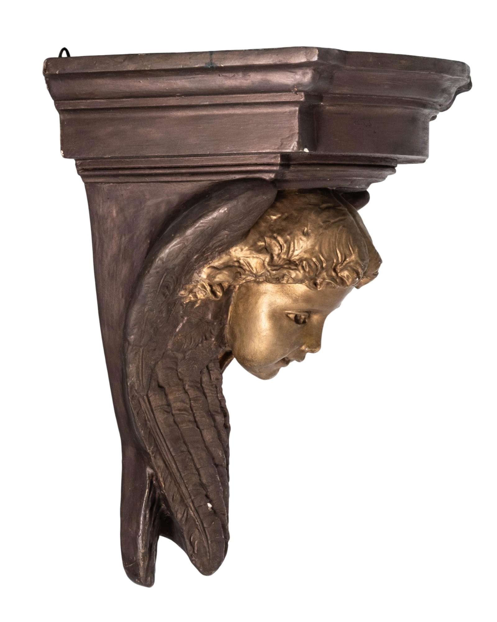 No Reserve- Plaster Wall Shelf with Cherub and Crossed Wings, 20th Century - 5