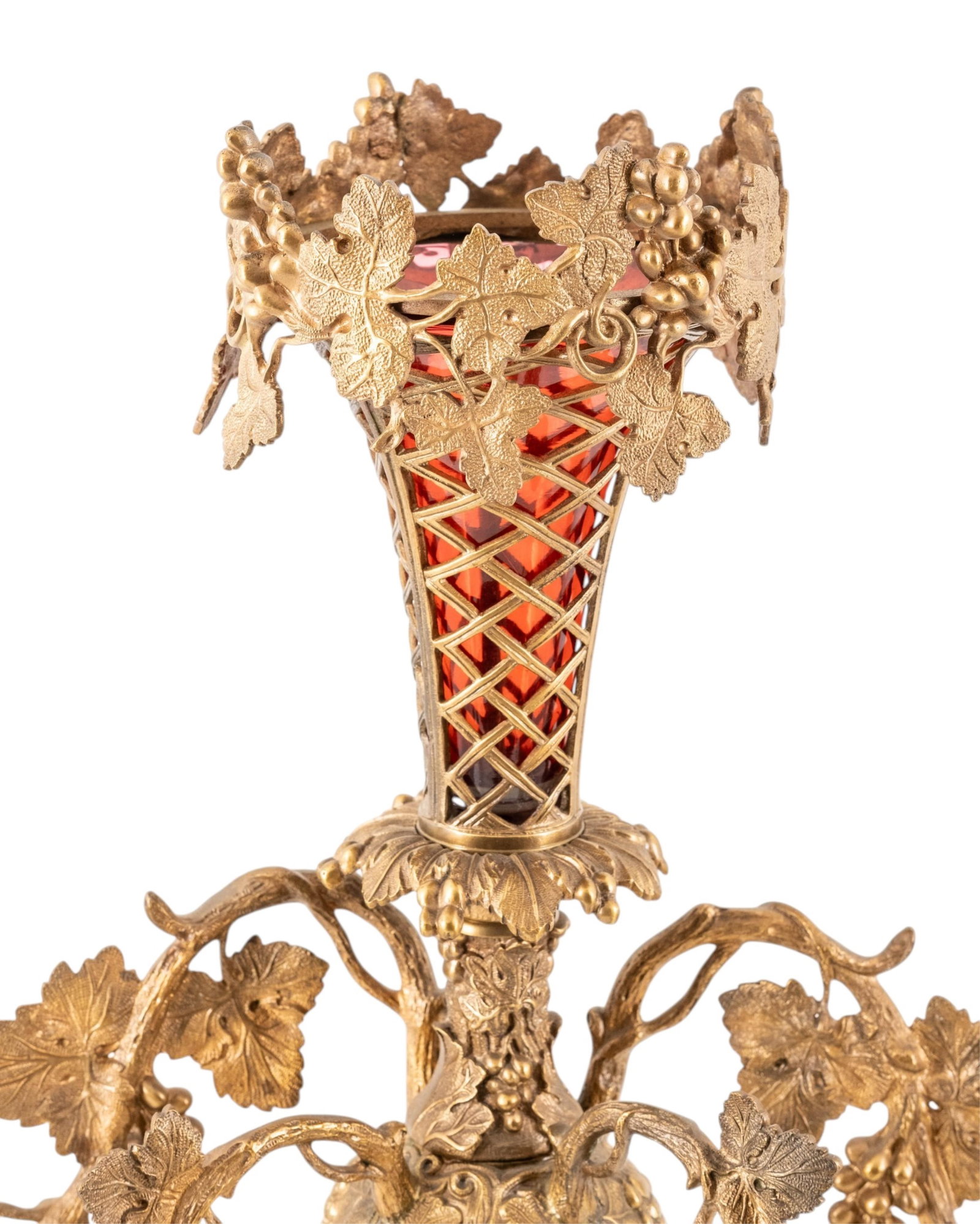 No Reserve- 19th Century 25-inch French Gilt Bronze Figural Four-Light Candelabra With Cranberry - 2