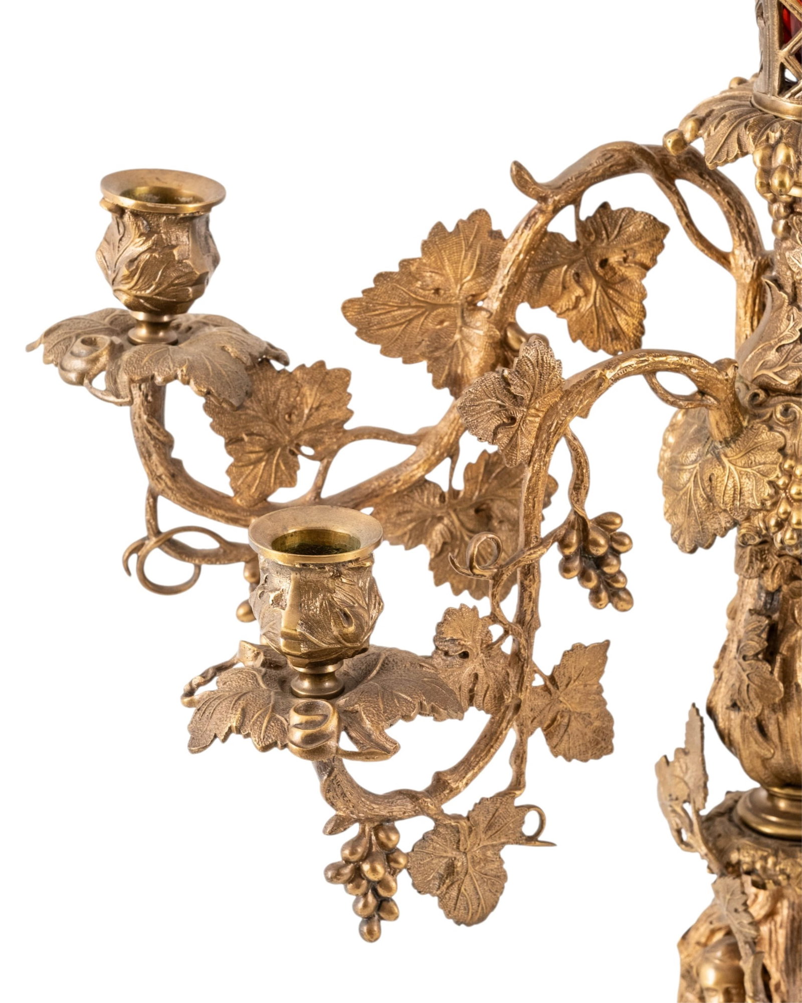 No Reserve- 19th Century 25-inch French Gilt Bronze Figural Four-Light Candelabra With Cranberry - 4