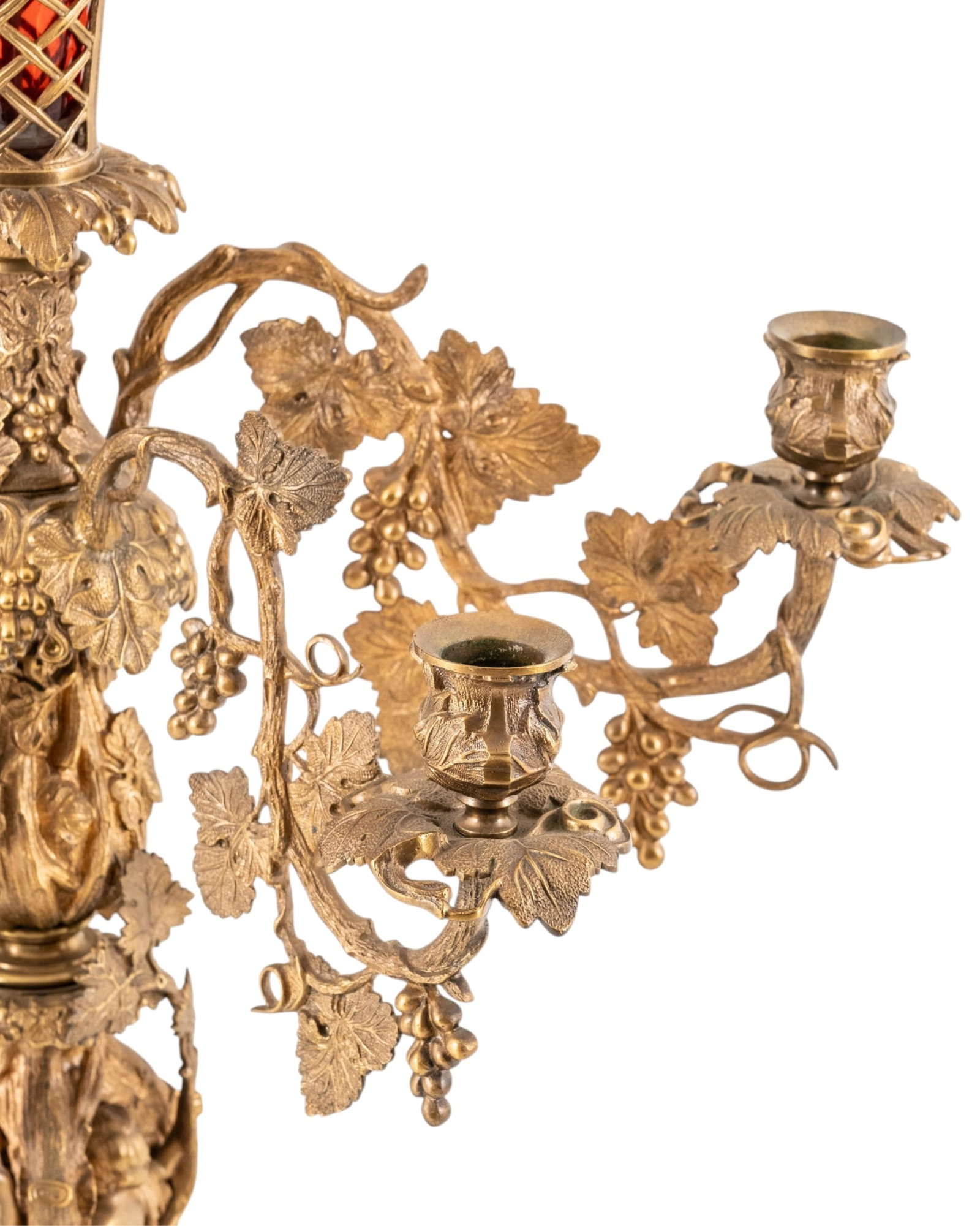 No Reserve- 19th Century 25-inch French Gilt Bronze Figural Four-Light Candelabra With Cranberry - 5
