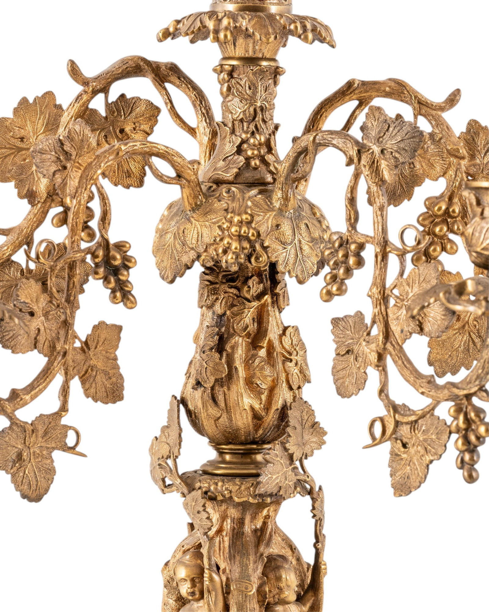 No Reserve- 19th Century 25-inch French Gilt Bronze Figural Four-Light Candelabra With Cranberry - 6
