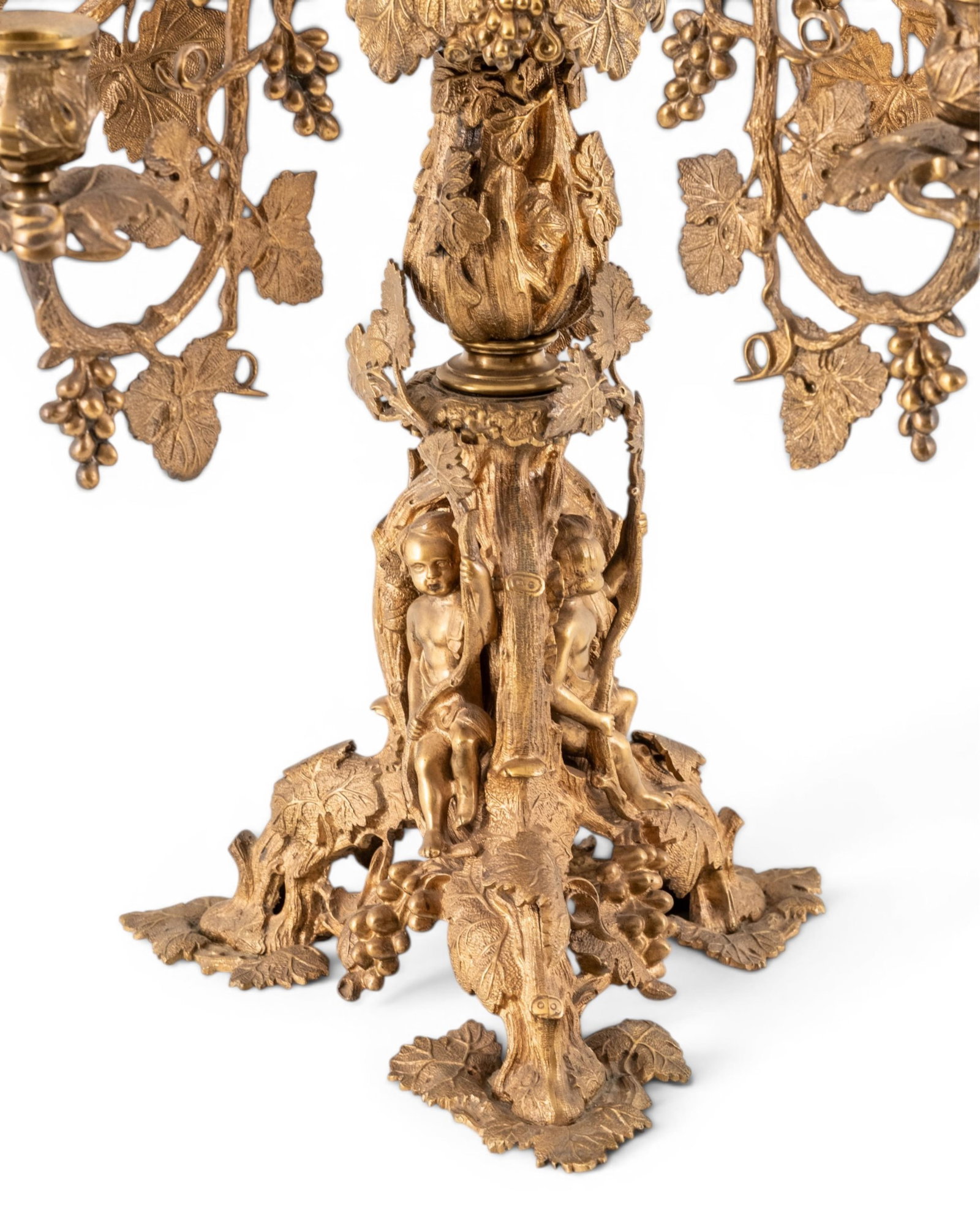 No Reserve- 19th Century 25-inch French Gilt Bronze Figural Four-Light Candelabra With Cranberry - 7