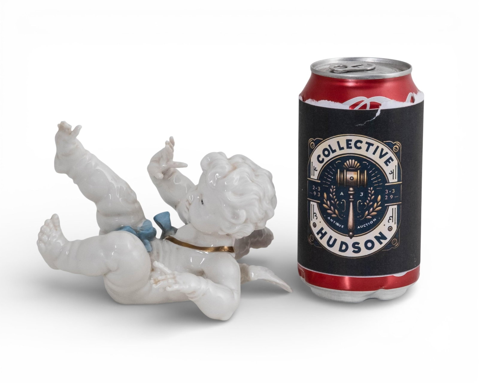 No Reserve- Algora Spanish Porcelain Tumbling Cherub Figurine, Hand Painted, 20th Century - 2